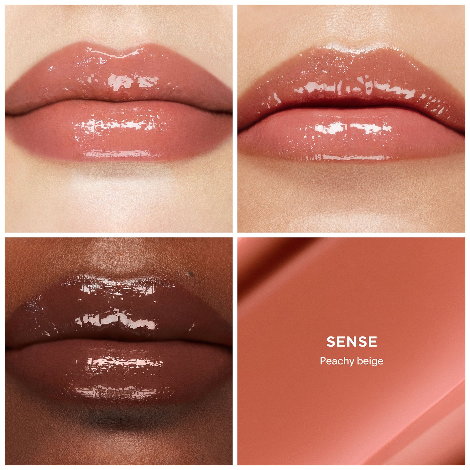 A shade comparison of Hourglass Phantom Volumizing Glossy Balm variant: Sense