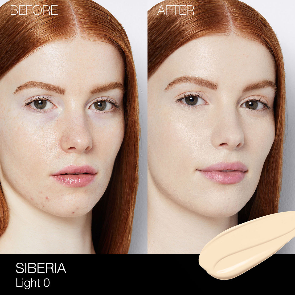 Before and after results of using Nars Light Reflecting Foundation variant: Siberia L0