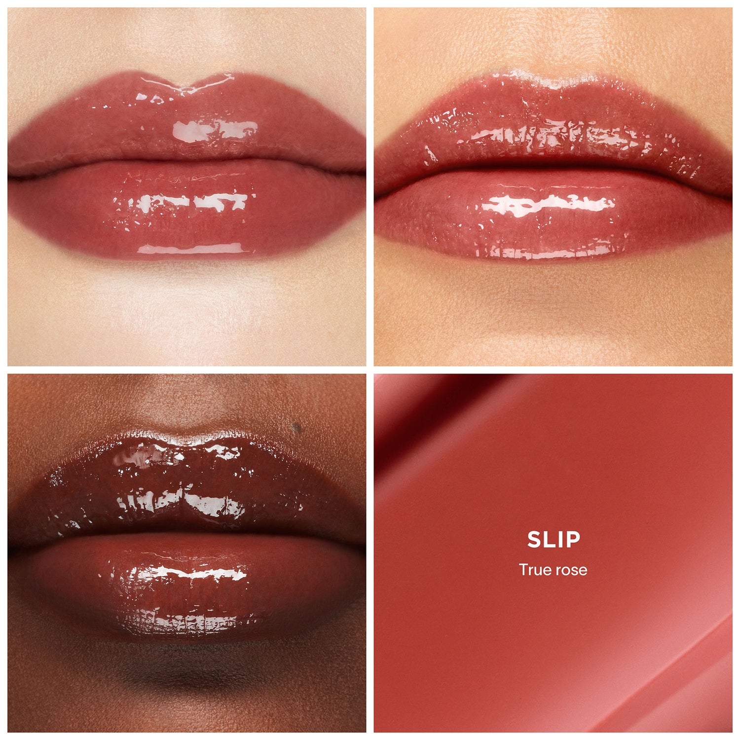 A shade comparison of Hourglass Phantom Volumizing Glossy Balm variant: Slip