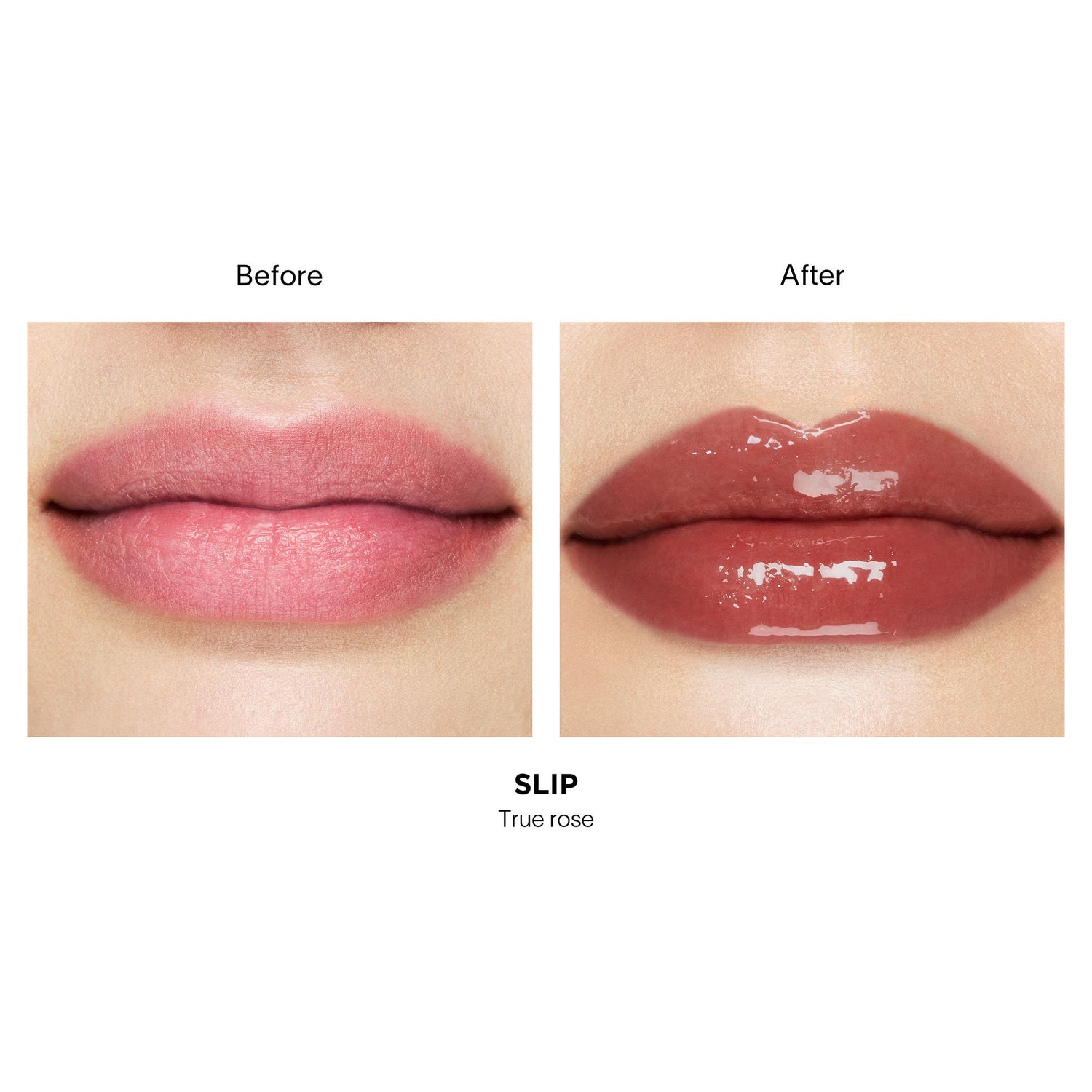 Before and after results of using Hourglass Phantom Volumizing Glossy Balm variant: Slip