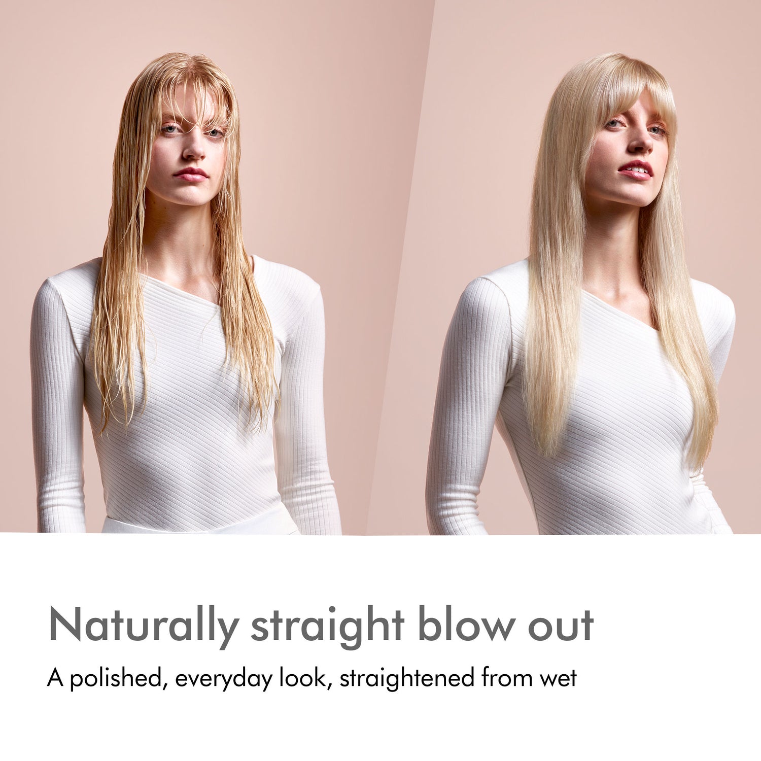 Before and after results of using Dyson Airstrait Straightener variant: Strawberry Bronze and Blush Pink