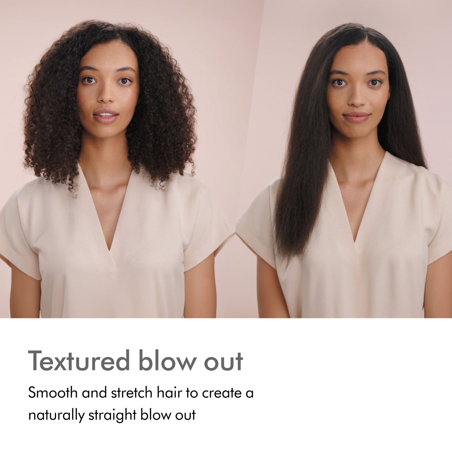 Before and after results of using Dyson Airstrait Straightener variant: Strawberry Bronze and Blush Pink