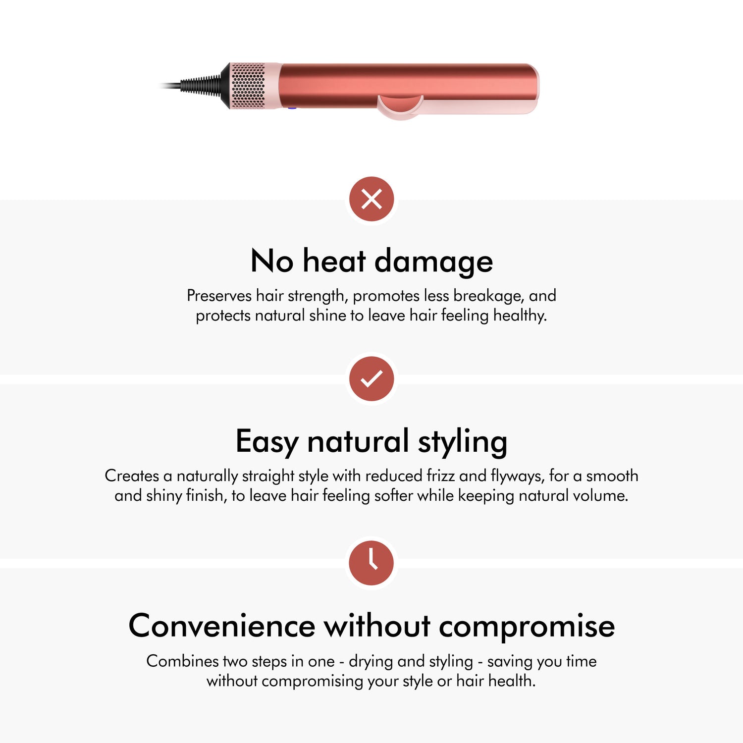 Lifestyle image of Dyson Airstrait Straightener variant: Strawberry Bronze and Blush Pink