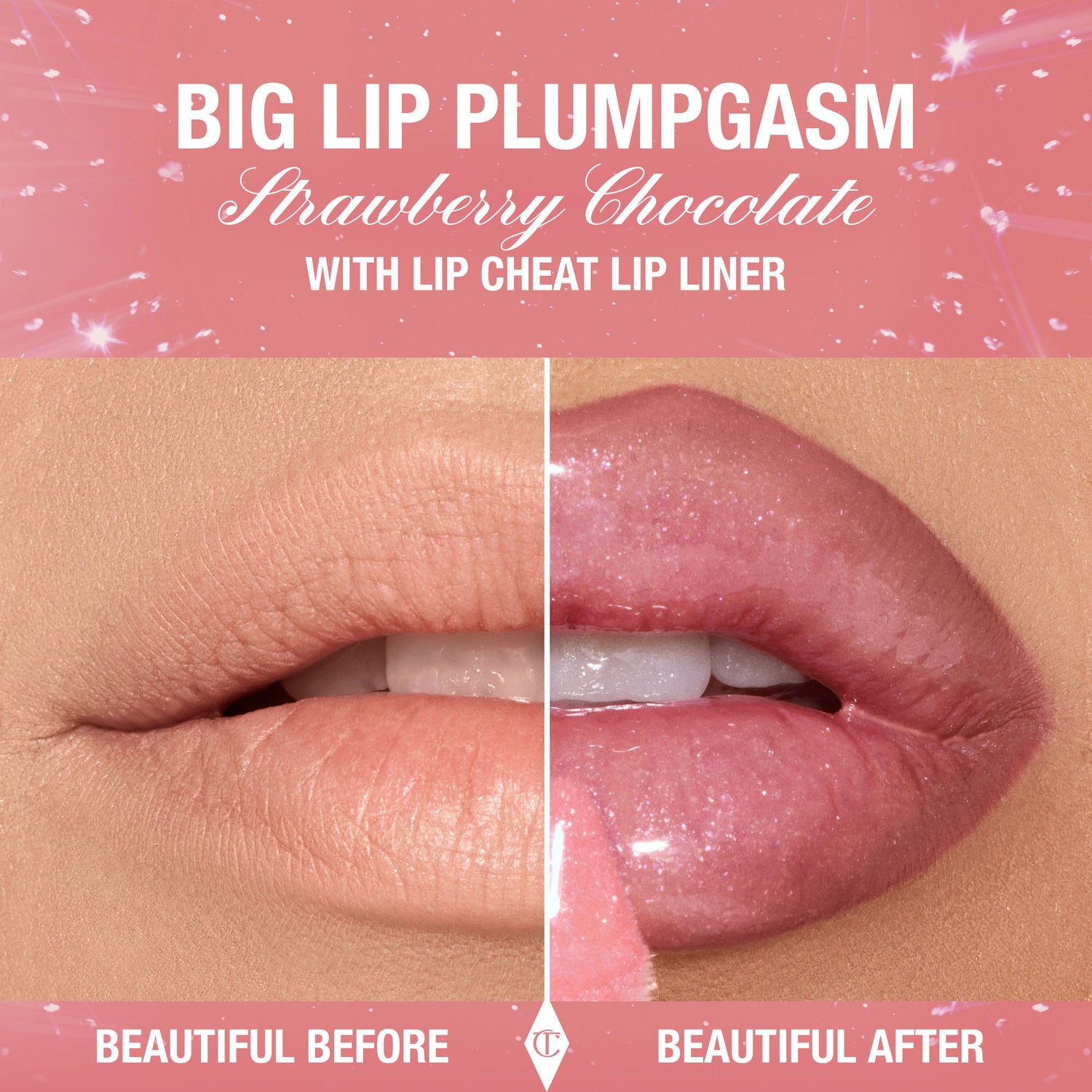 Before and after results of using Charlotte Tilbury Pillow Talk Big Lip Plumpgasm variant: Strawberry Chocolate (Limited Edition)