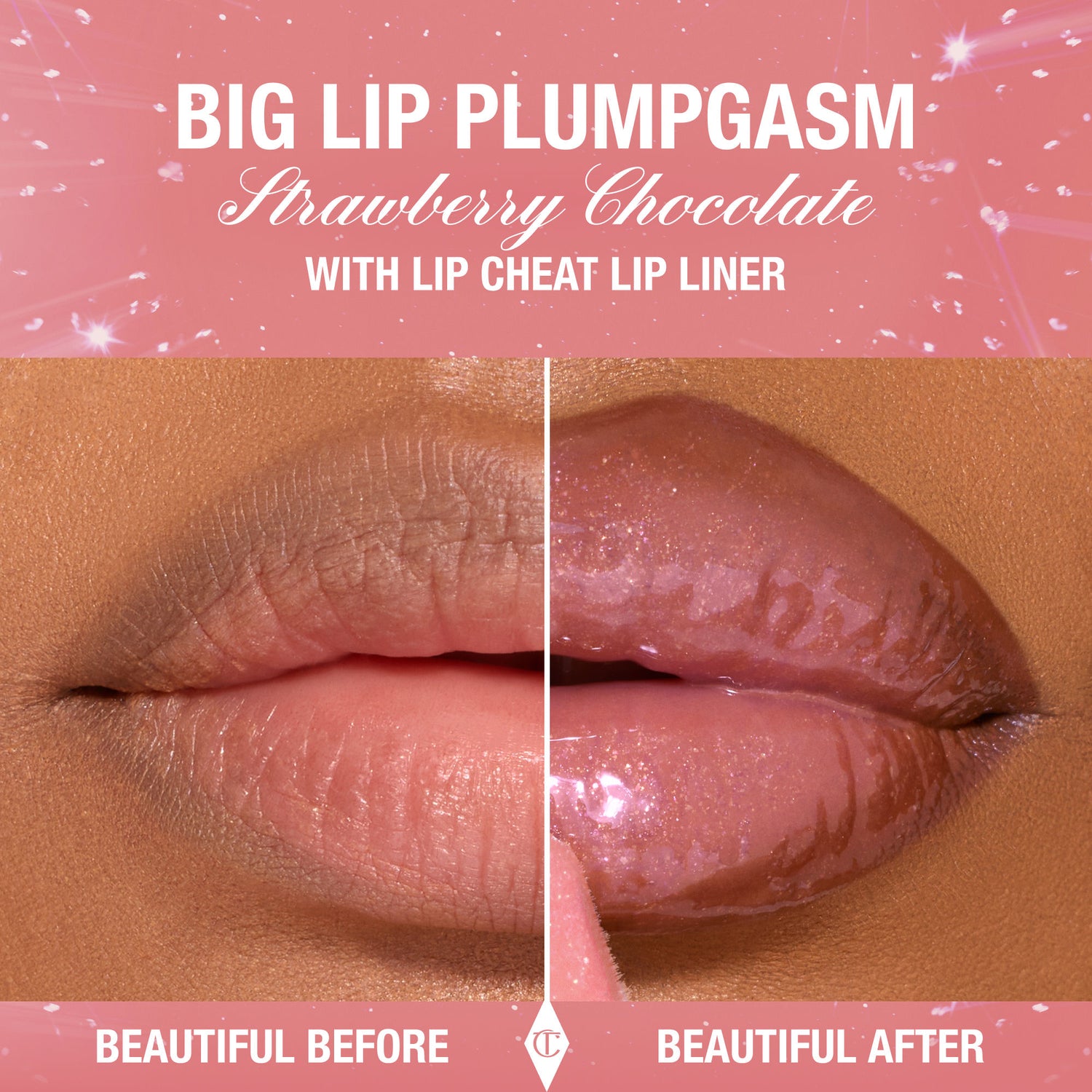 Before and after results of using Charlotte Tilbury Pillow Talk Big Lip Plumpgasm variant: Strawberry Chocolate (Limited Edition)