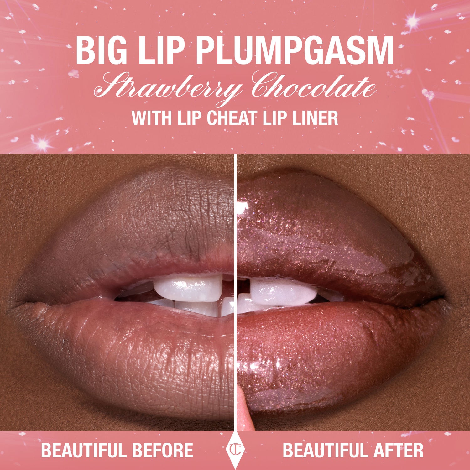 Before and after results of using Charlotte Tilbury Pillow Talk Big Lip Plumpgasm variant: Strawberry Chocolate (Limited Edition)