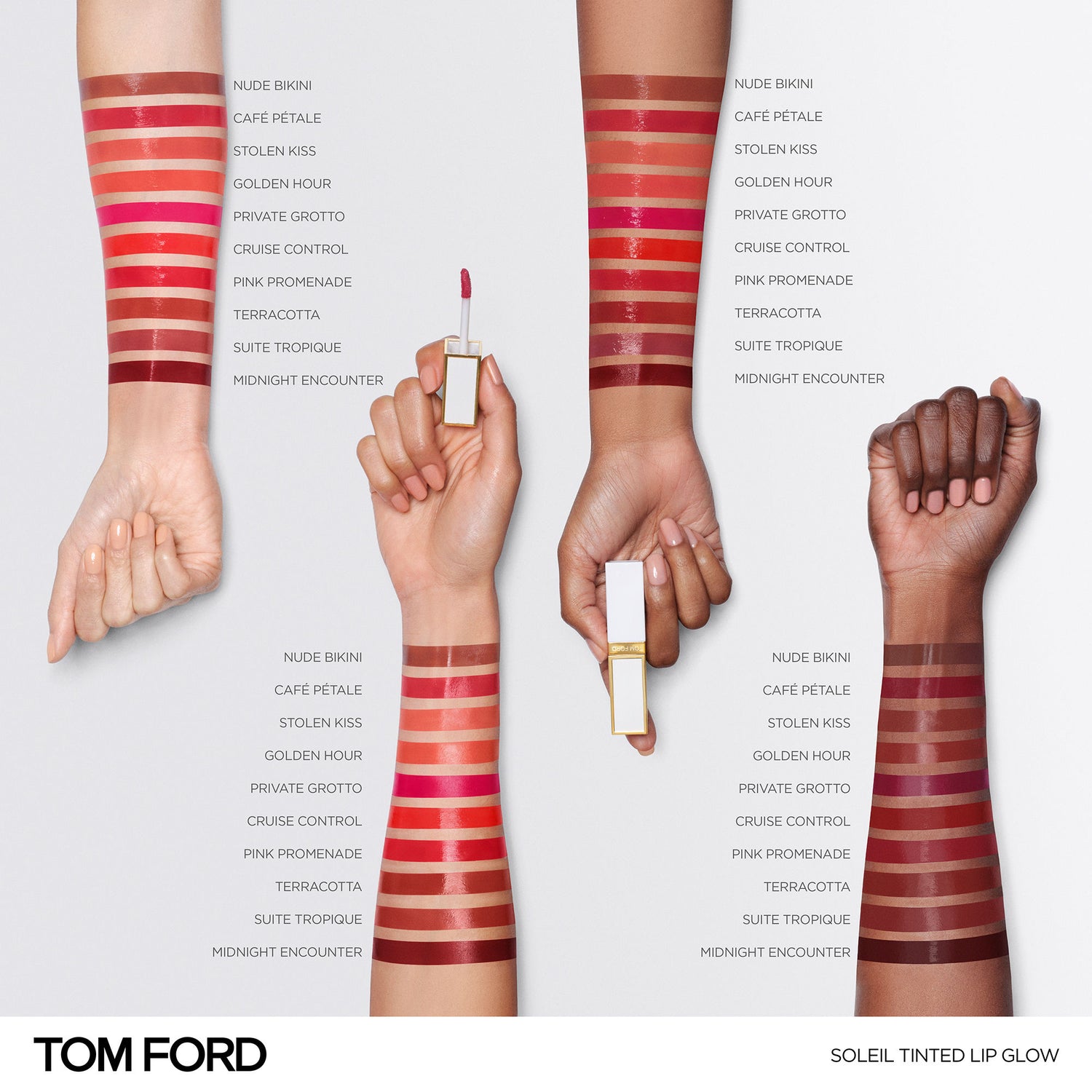 An arm swatch of Tom Ford Soleil Tinted Glow Lip Gloss