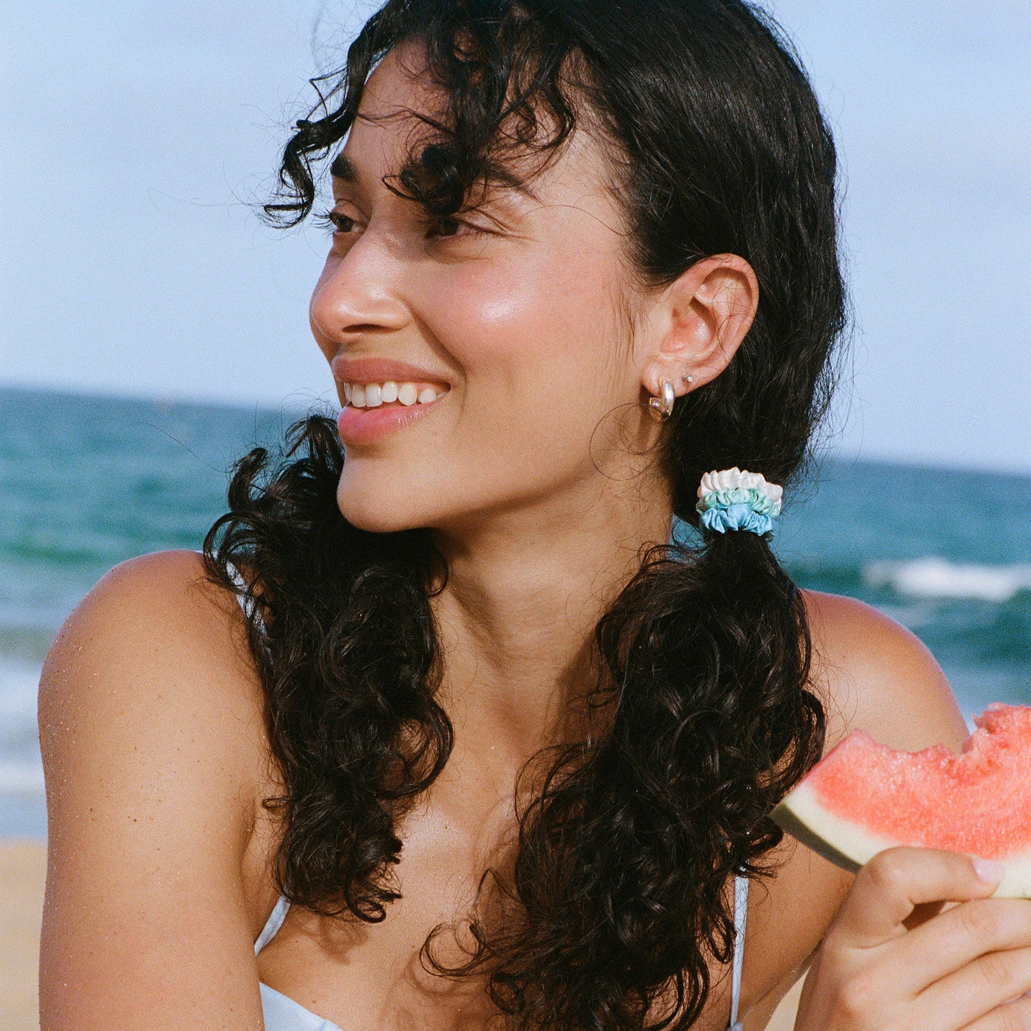 Model image of Slip Pure Silk Minnie Scrunchies variant: Sundown (Limited Edition)