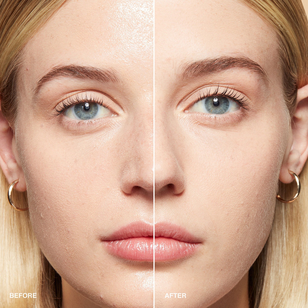 Before and after results of using Bobbi Brown Sheer Finish Pressed Powder variant: Sunny Beige
