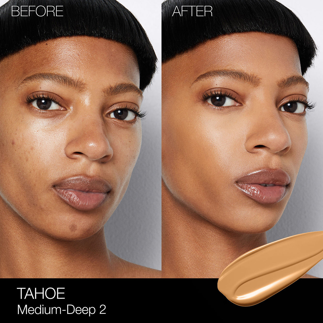 Before and after results of using Nars Light Reflecting Foundation variant: Tahoe MD2