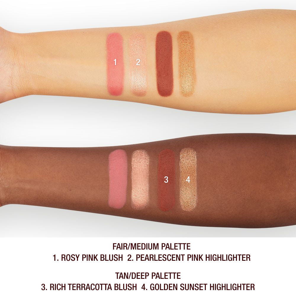 An arm swatch of Charlotte Tilbury Mini Hollywood Blush and Glow variant: Tan to Deep