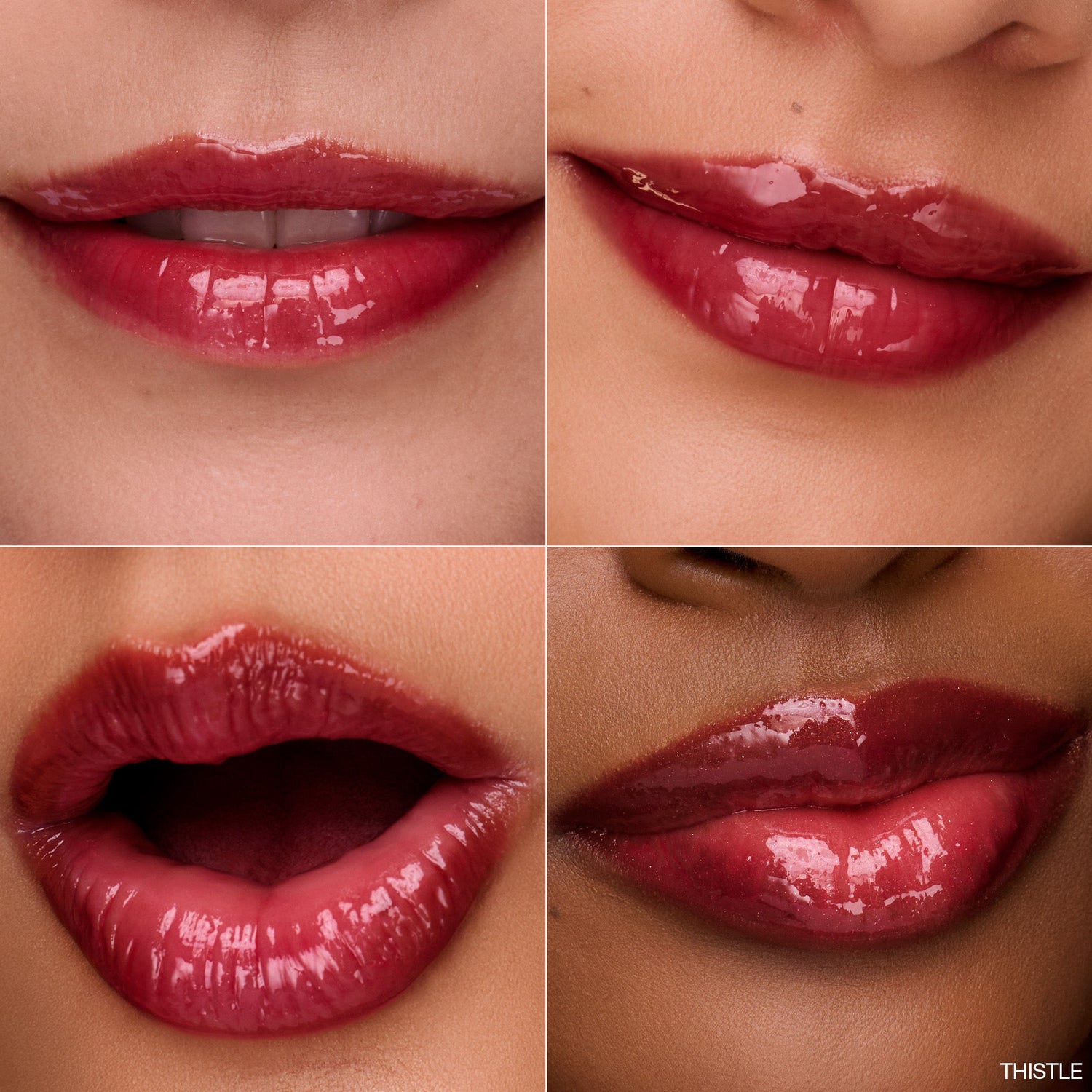 Before and after results of using Ogee Beyond Clean Lip Gloss variant: Thistle