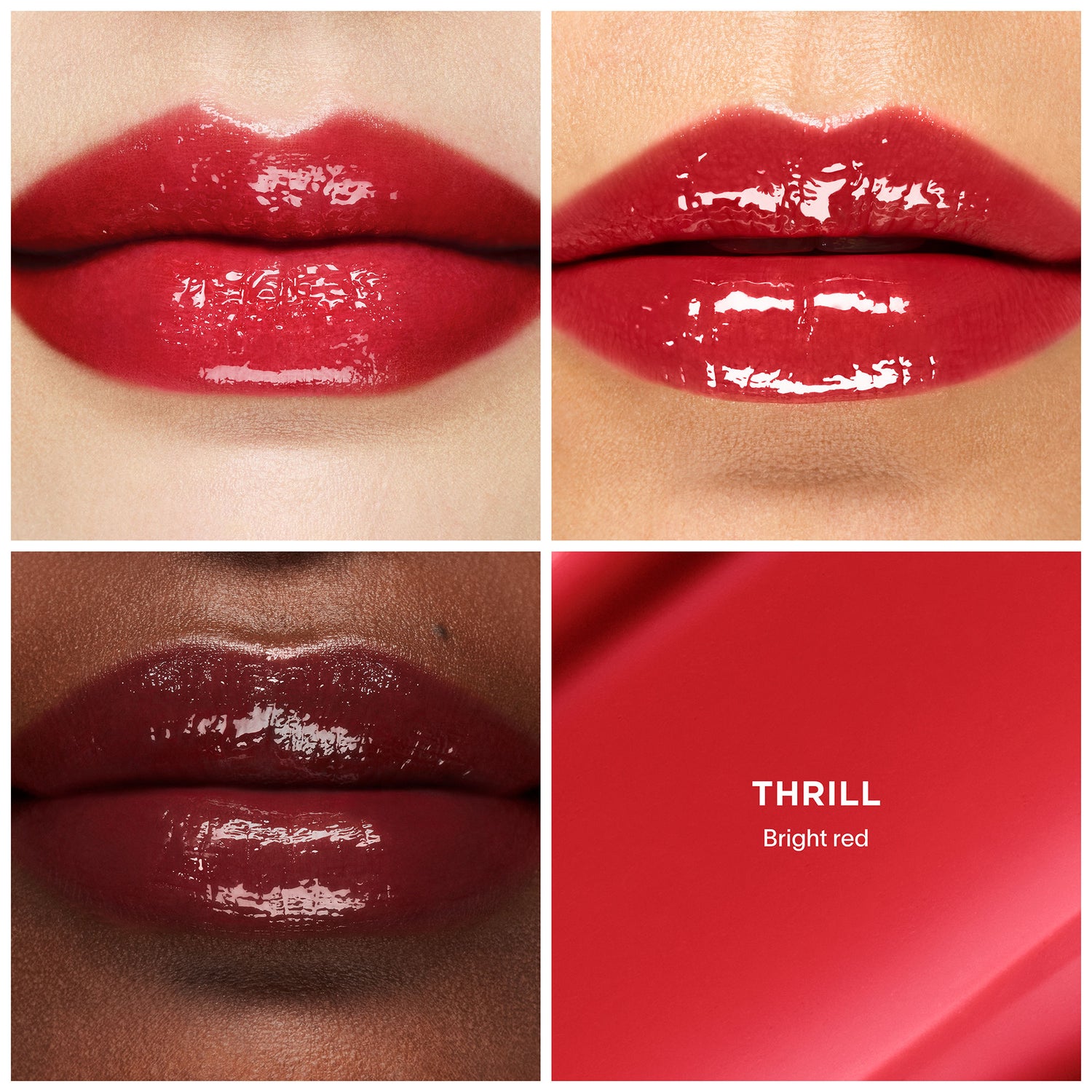 A shade comparison of Hourglass Phantom Volumizing Glossy Balm variant: Thrill