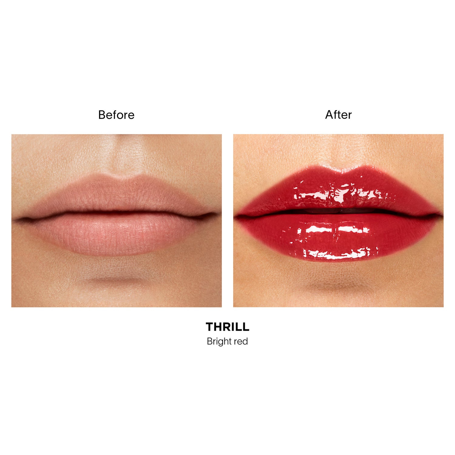 Before and after results of using Hourglass Phantom Volumizing Glossy Balm variant: Thrill