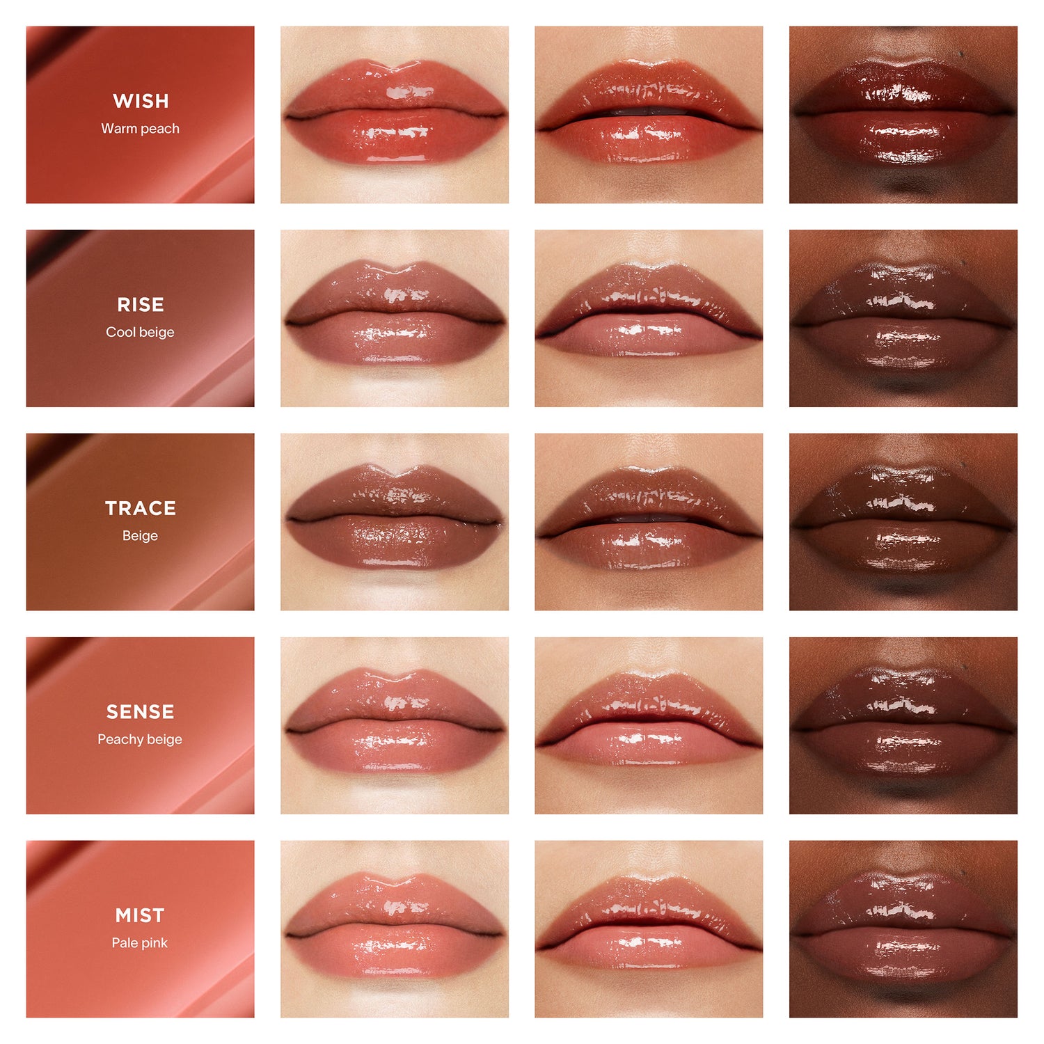 A shade comparison of Hourglass Phantom Volumizing Glossy Balm variant: Trace