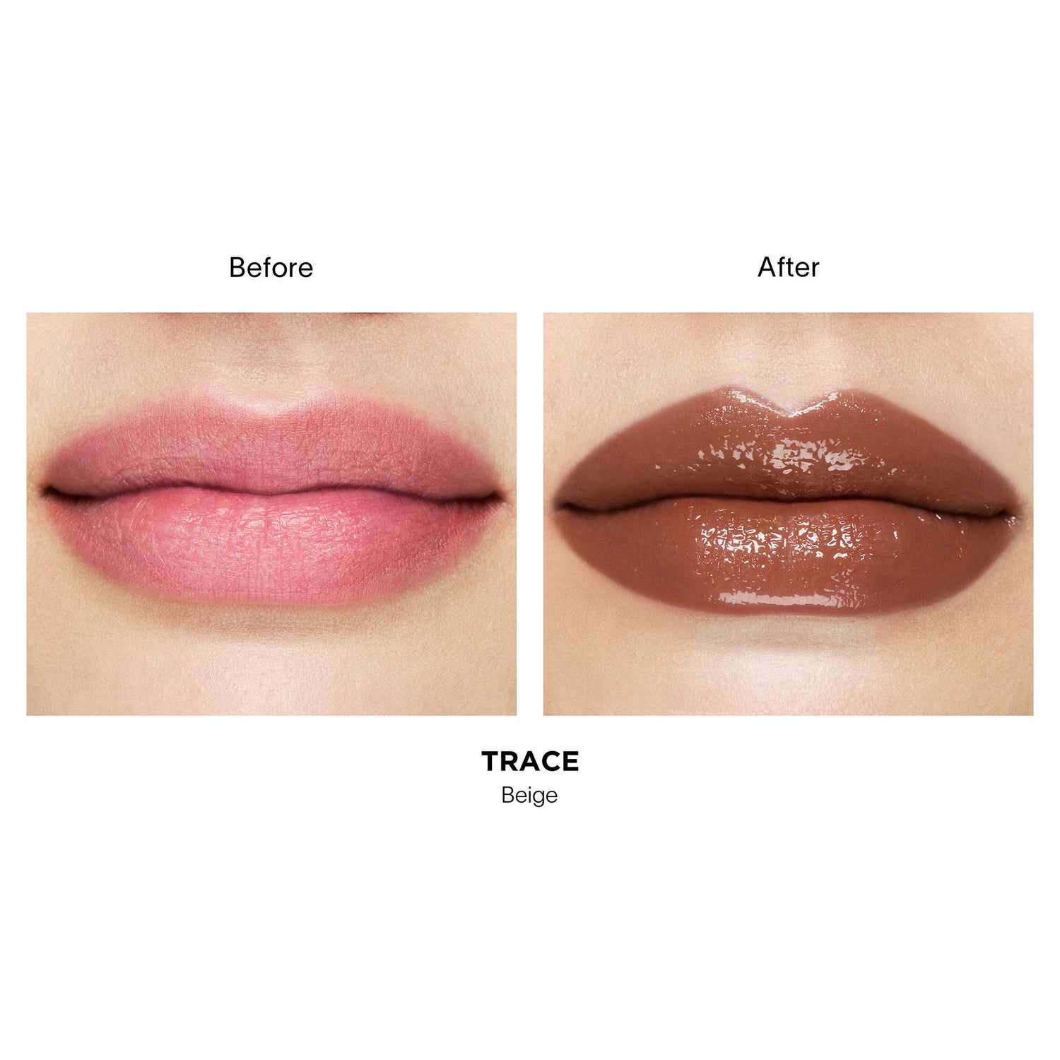 Before and after results of using Hourglass Phantom Volumizing Glossy Balm variant: Trace