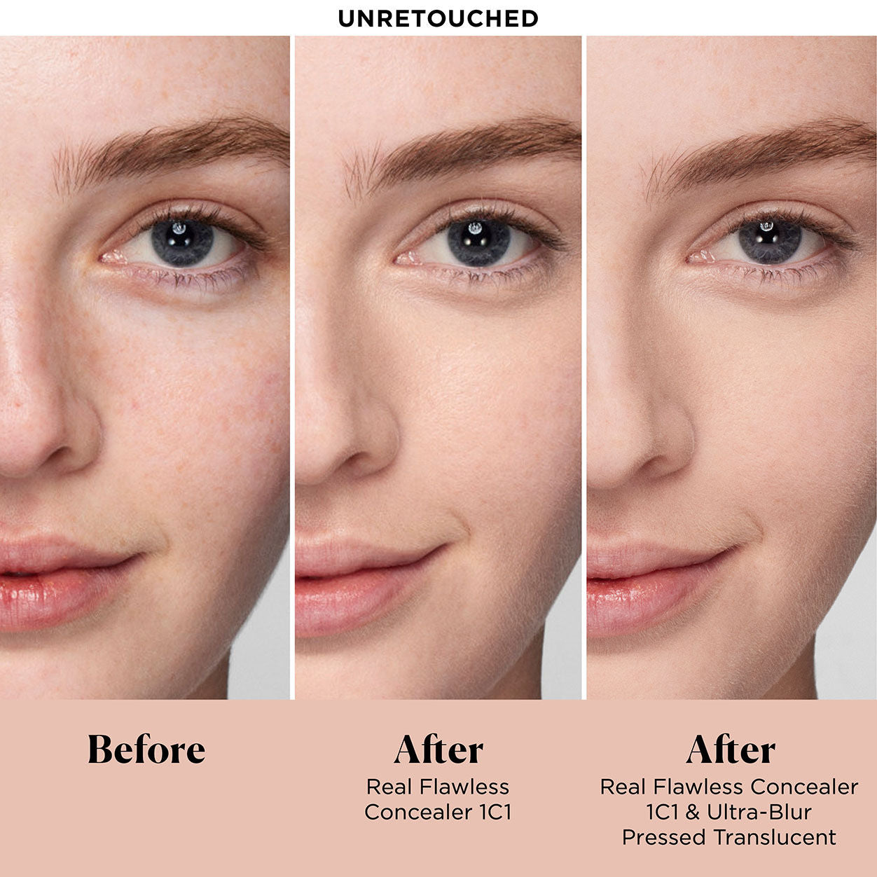 Before and after results of using Laura Mercier Ultra-Blur Pressed Powder variant: Translucent