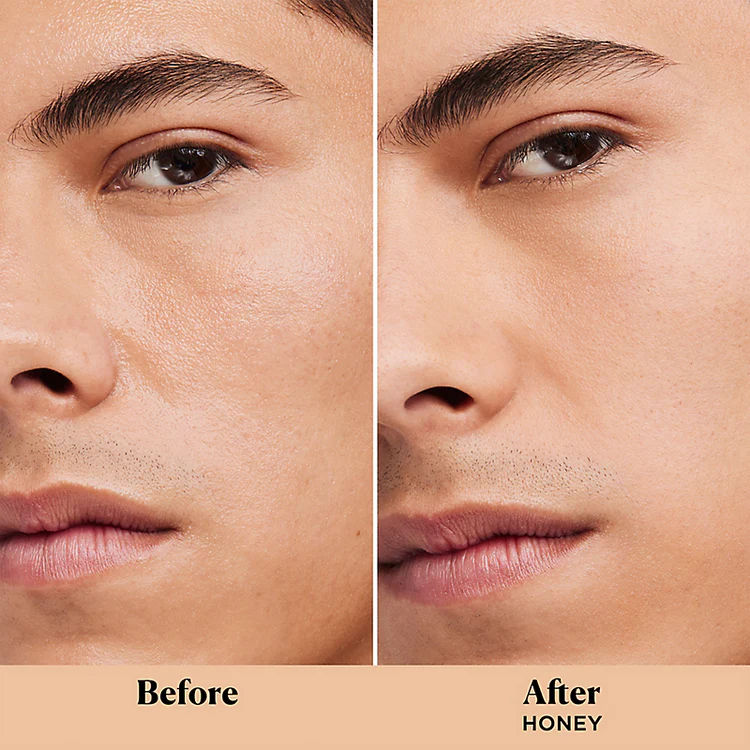 Before and after results of using Laura Mercier Translucent Loose Talc-Free Setting Powder Ultra-Blur Jumbo variant: Translucent Honey