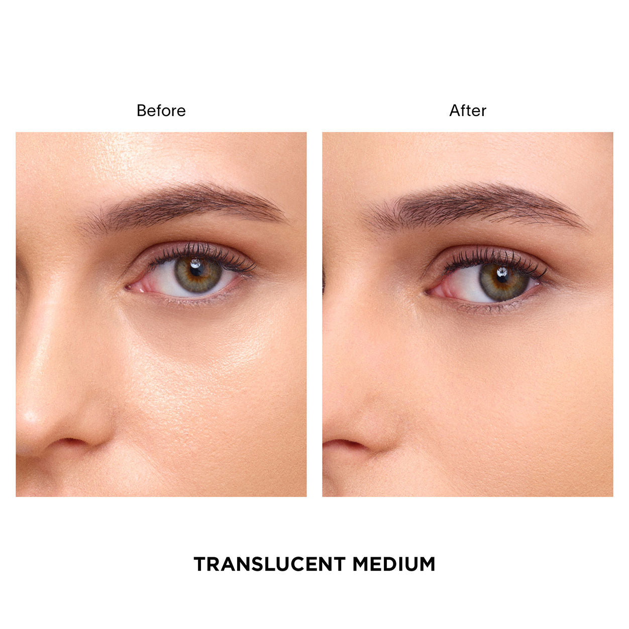 Before and after results of using Hourglass Vanish Airbrush Pressed Powder variant: Translucent Medium