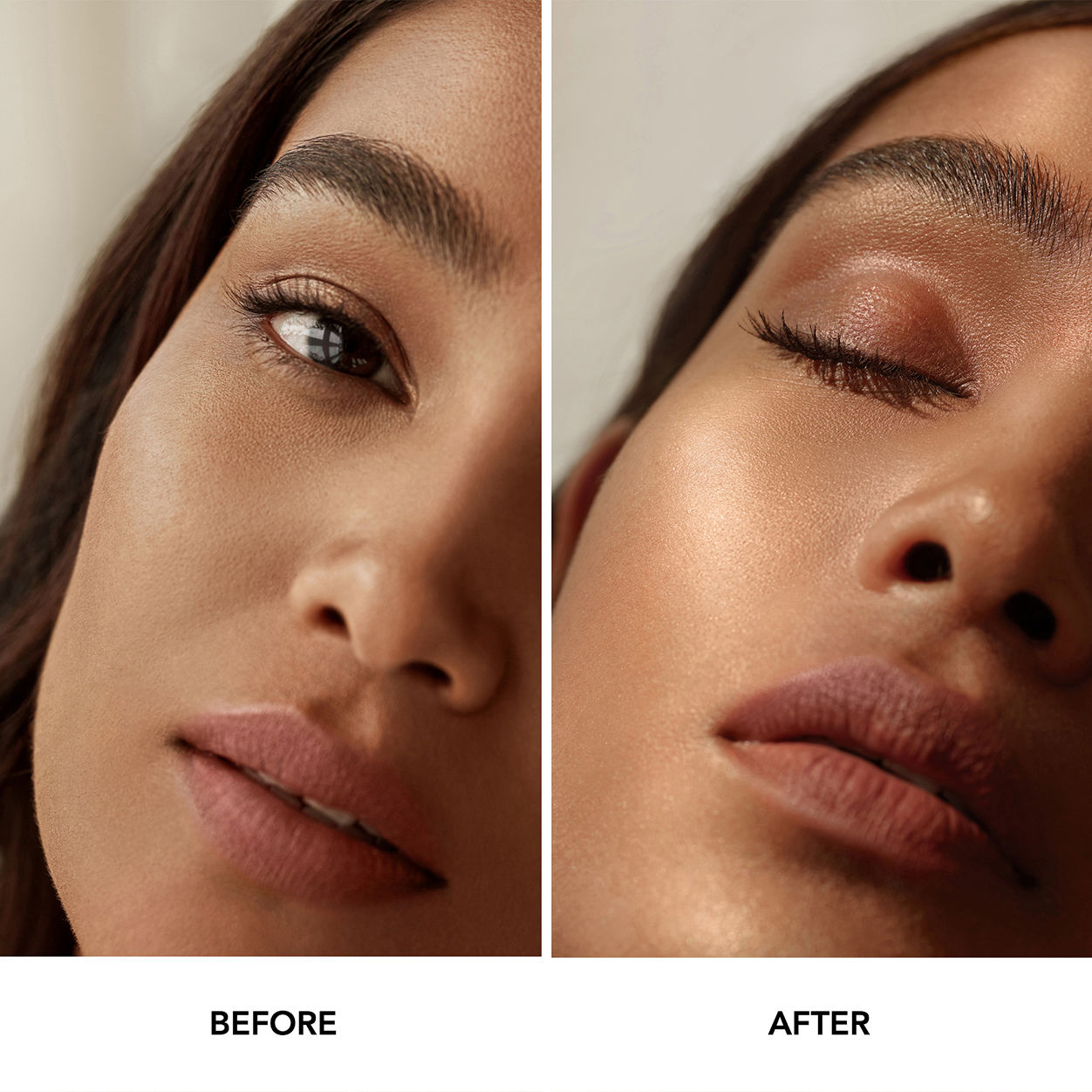 Before and after results of using Laura Mercier Translucent Loose Setting Powder Glow variant: Translucent Medium Deep