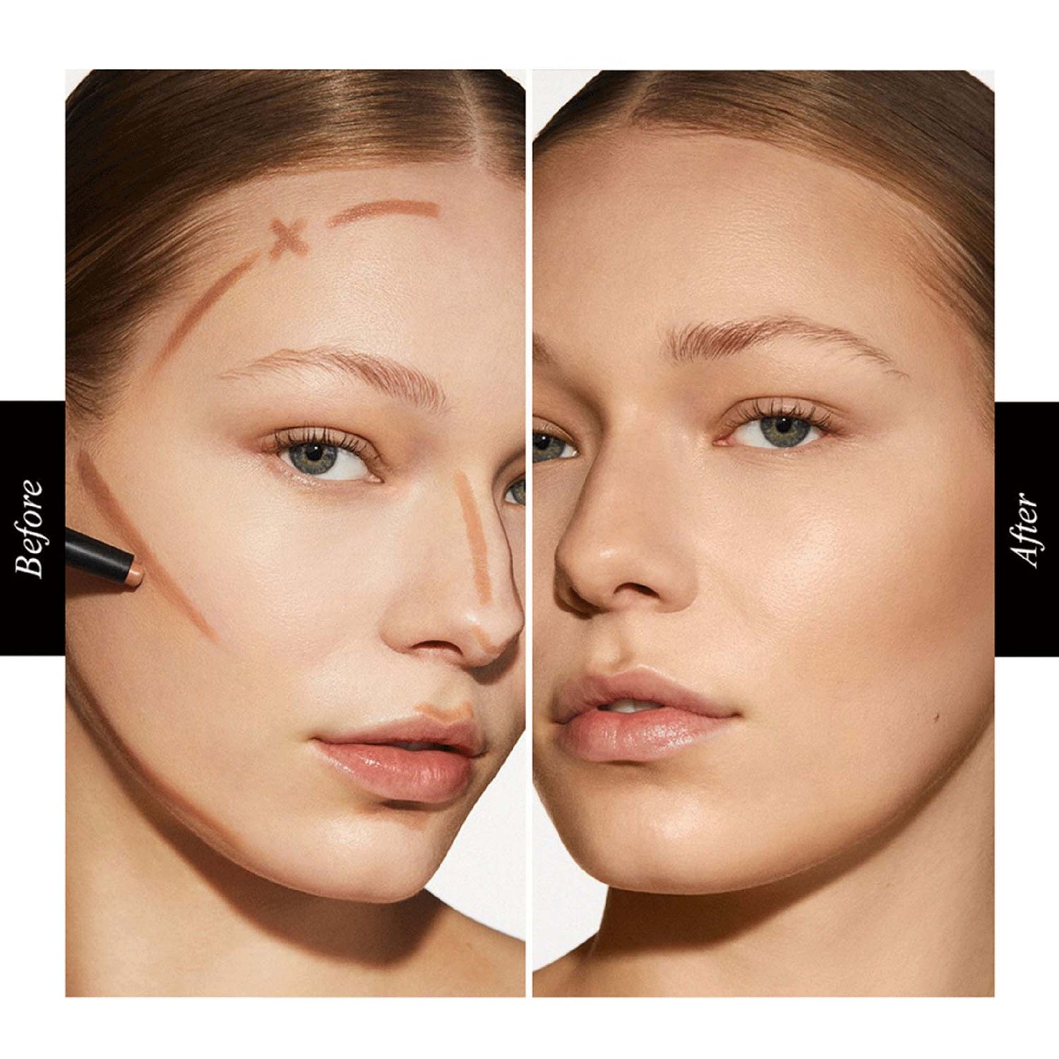 Before and after results of using Victoria Beckham Beauty Contour Stylus variant: Travertine