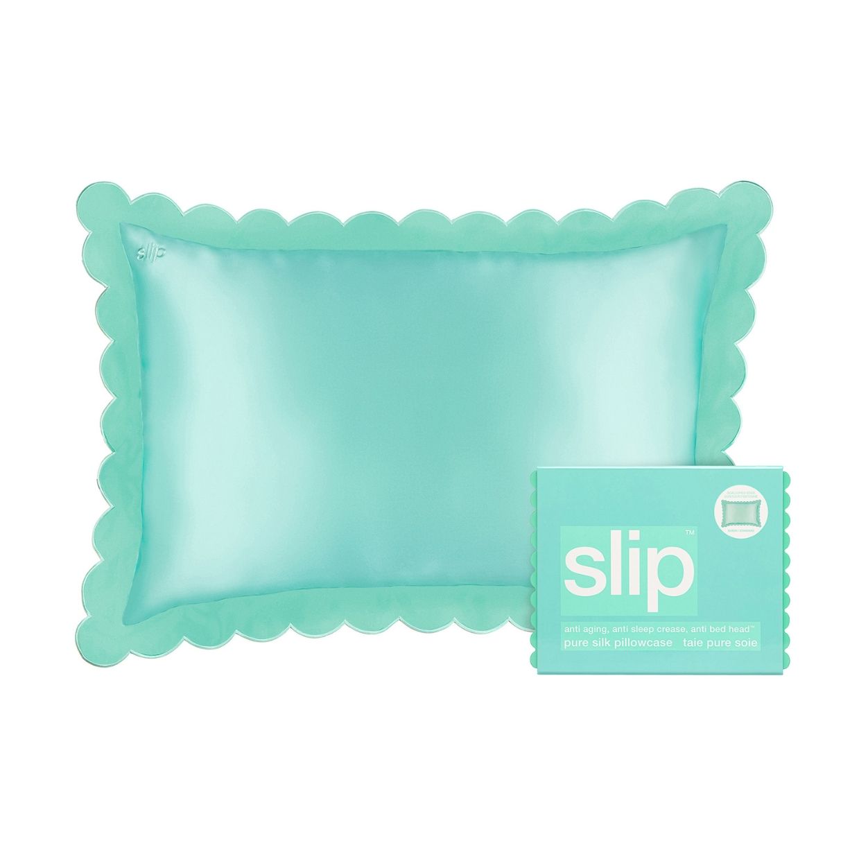 Slip Pure Silk Queen Pillowcase with Scalloped Edge variant: Turquoise (Limited Edition) main image