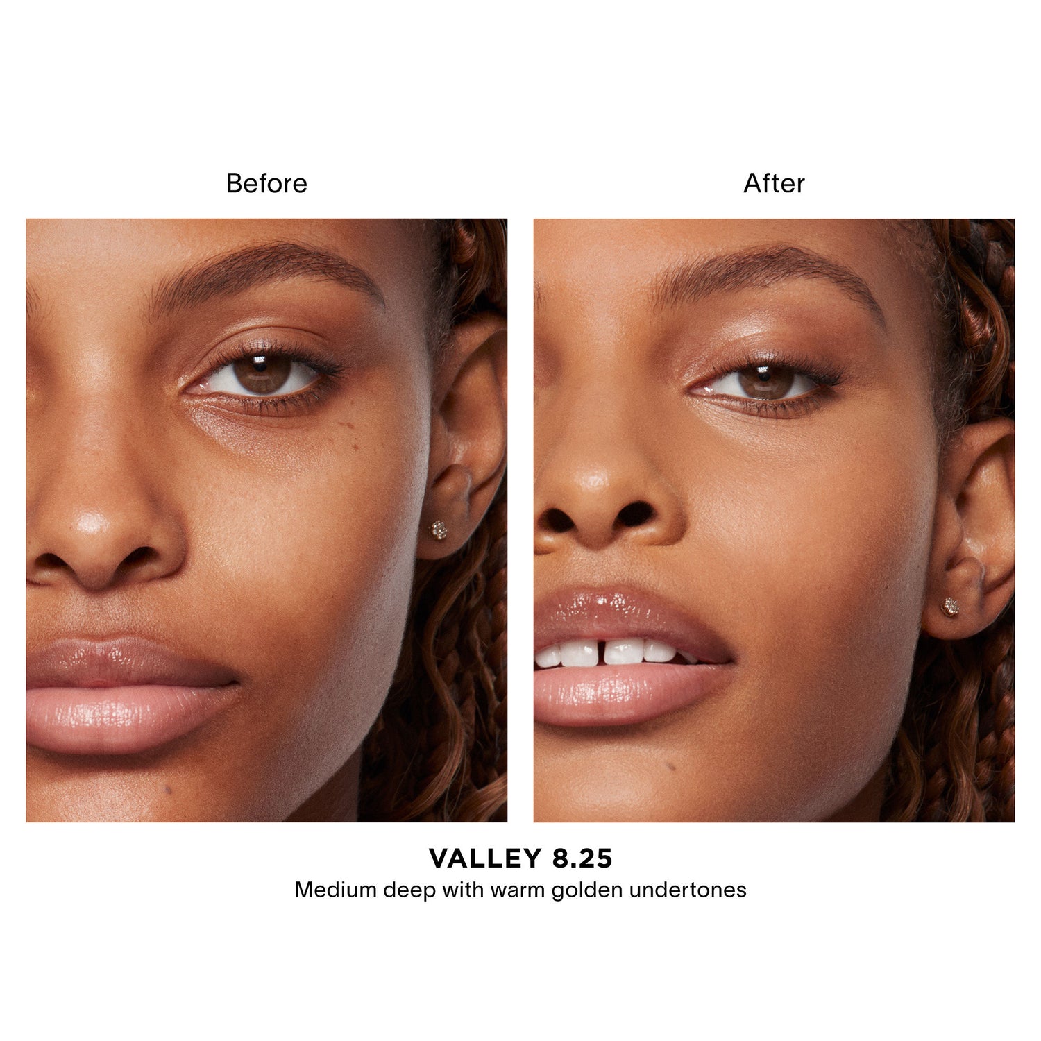 Before and after results of using Hourglass Vanish Airbrush Concealer variant: Valley 8.25