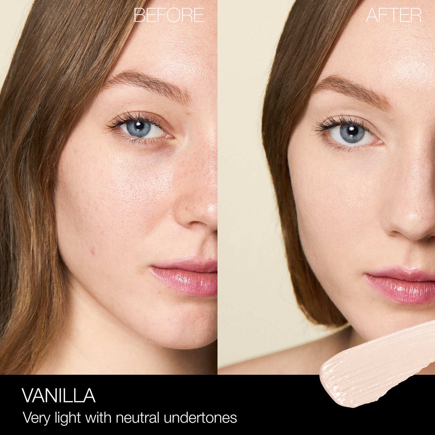 Before and after results of using Nars Radiant Creamy Concealer variant: Vanilla L2