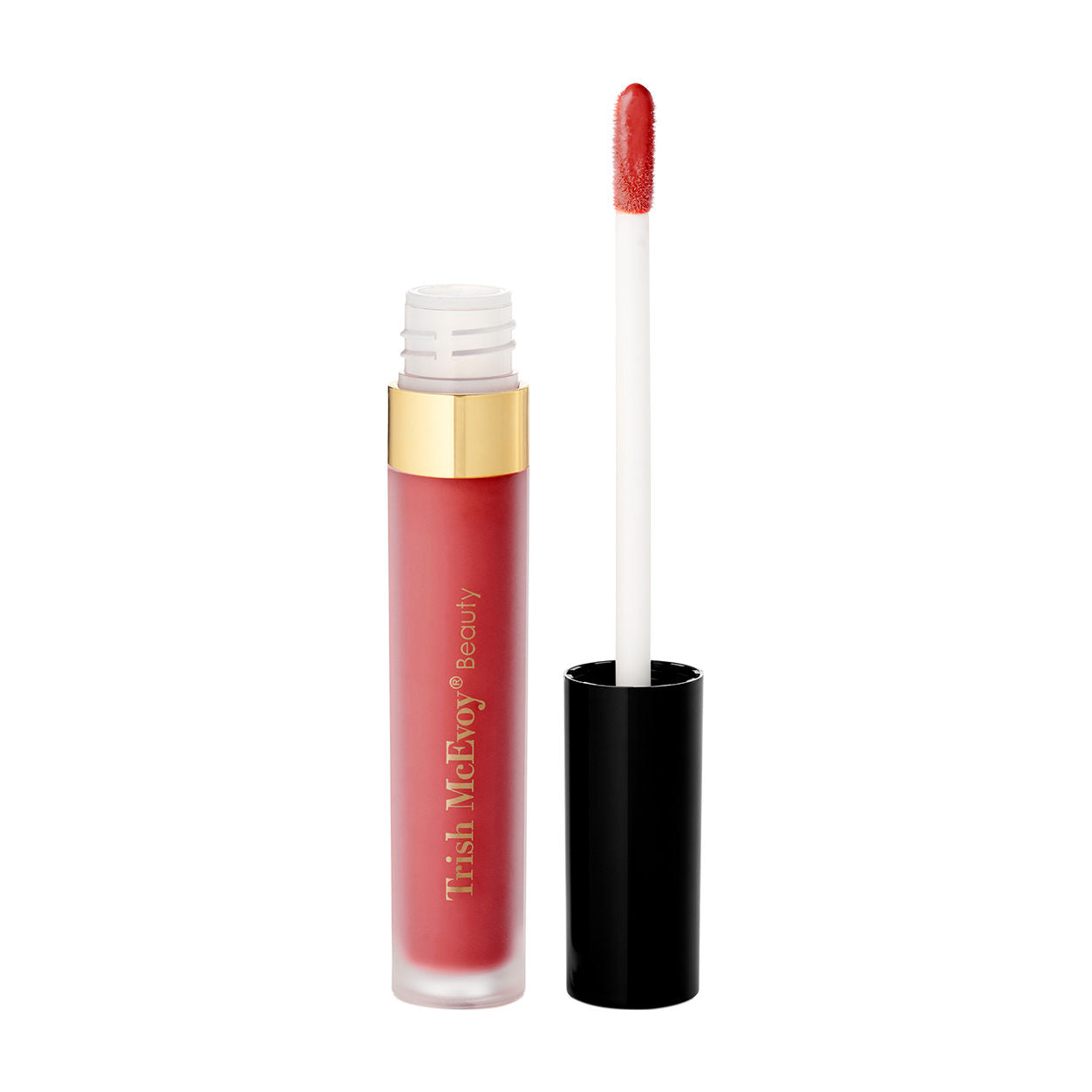 Image of an open Trish McEvoy Easy Lip Gloss variant: Vixen (Ruby Red)