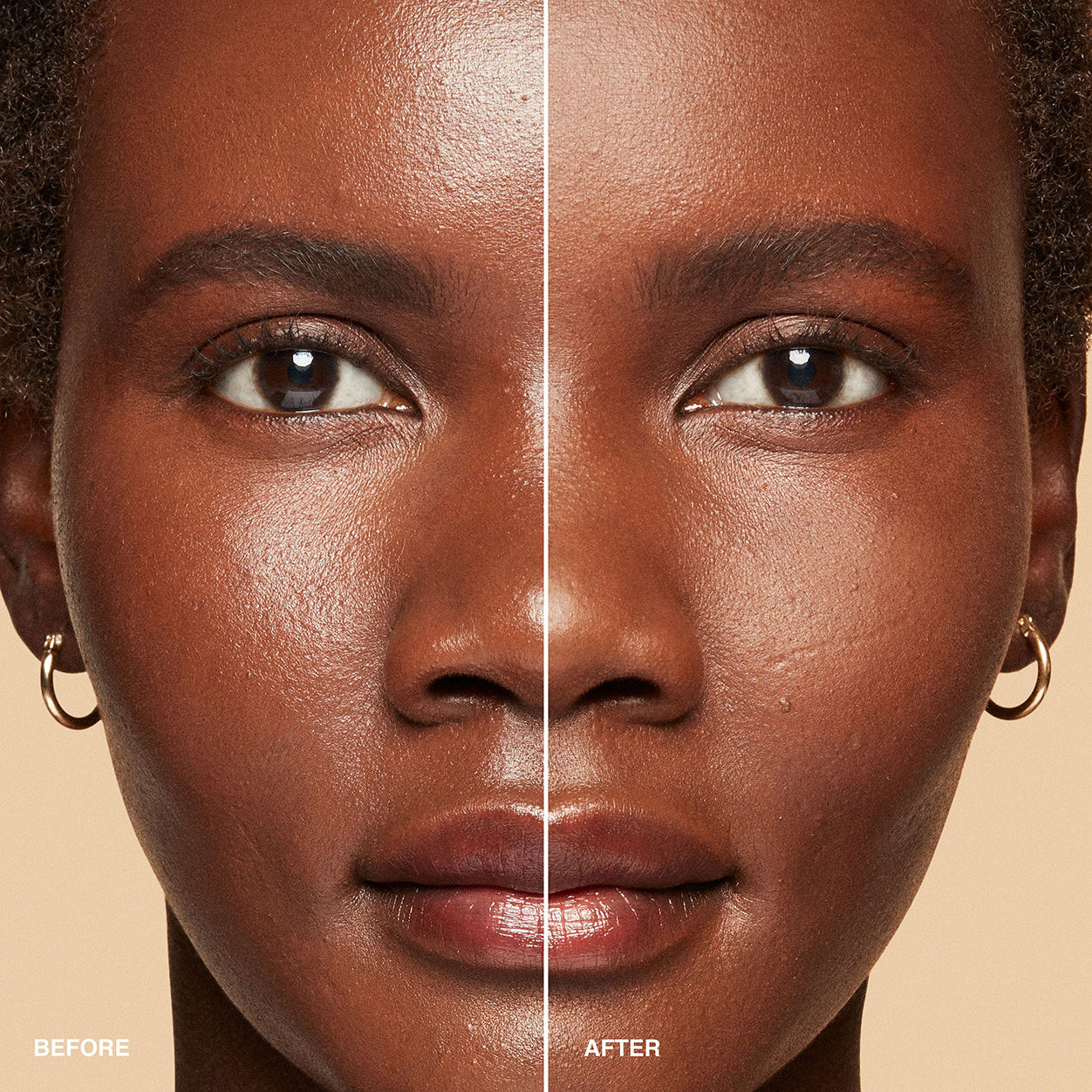 Before and after results of using Bobbi Brown Sheer Finish Pressed Powder variant: Warm Espresso