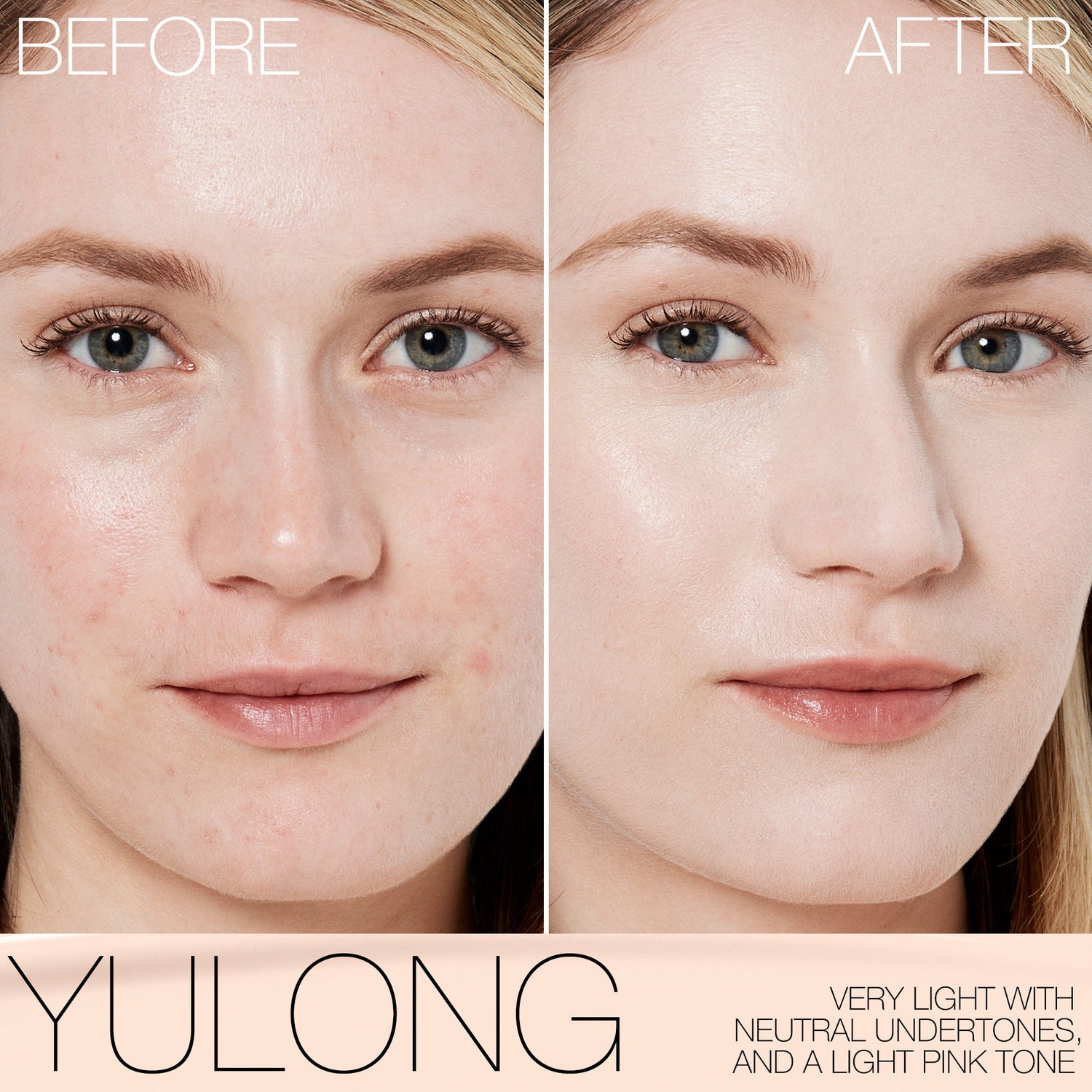 Before and after results of using Nars Light Reflecting Foundation variant: Yulong L1.5