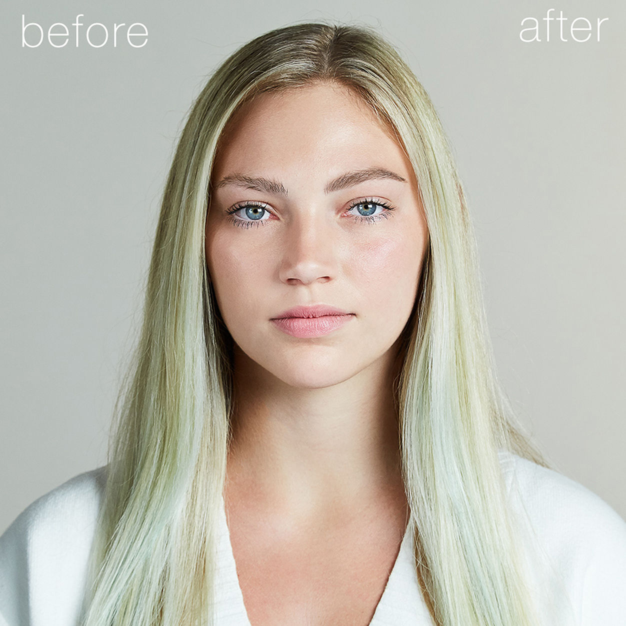 Before and after results of using RMS Beauty Back2brow Brow Powder variant: light