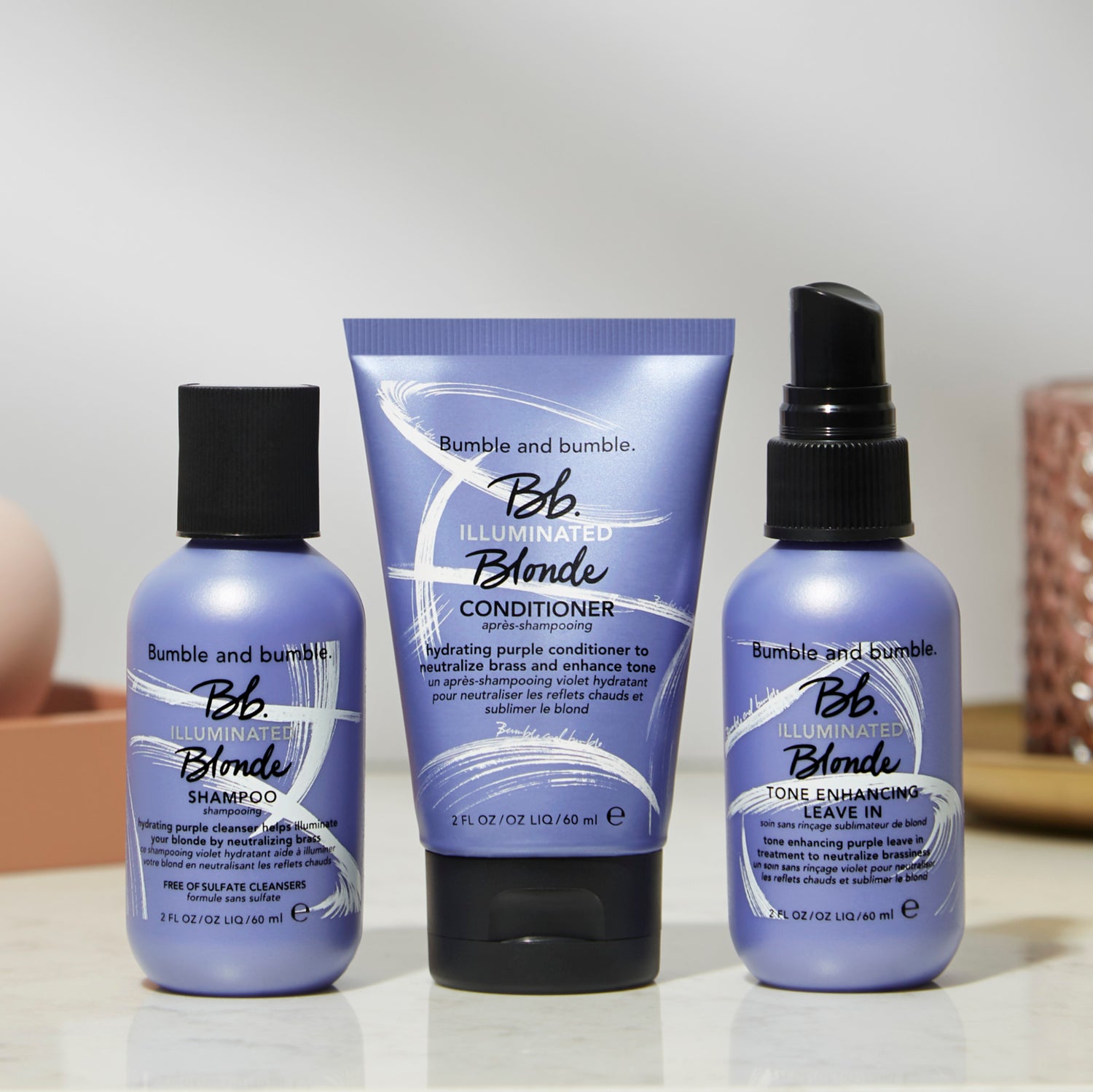 Limited edition Bumble and Bumble Illuminated Blonde Tone Enhancing Trio lifestyle image .