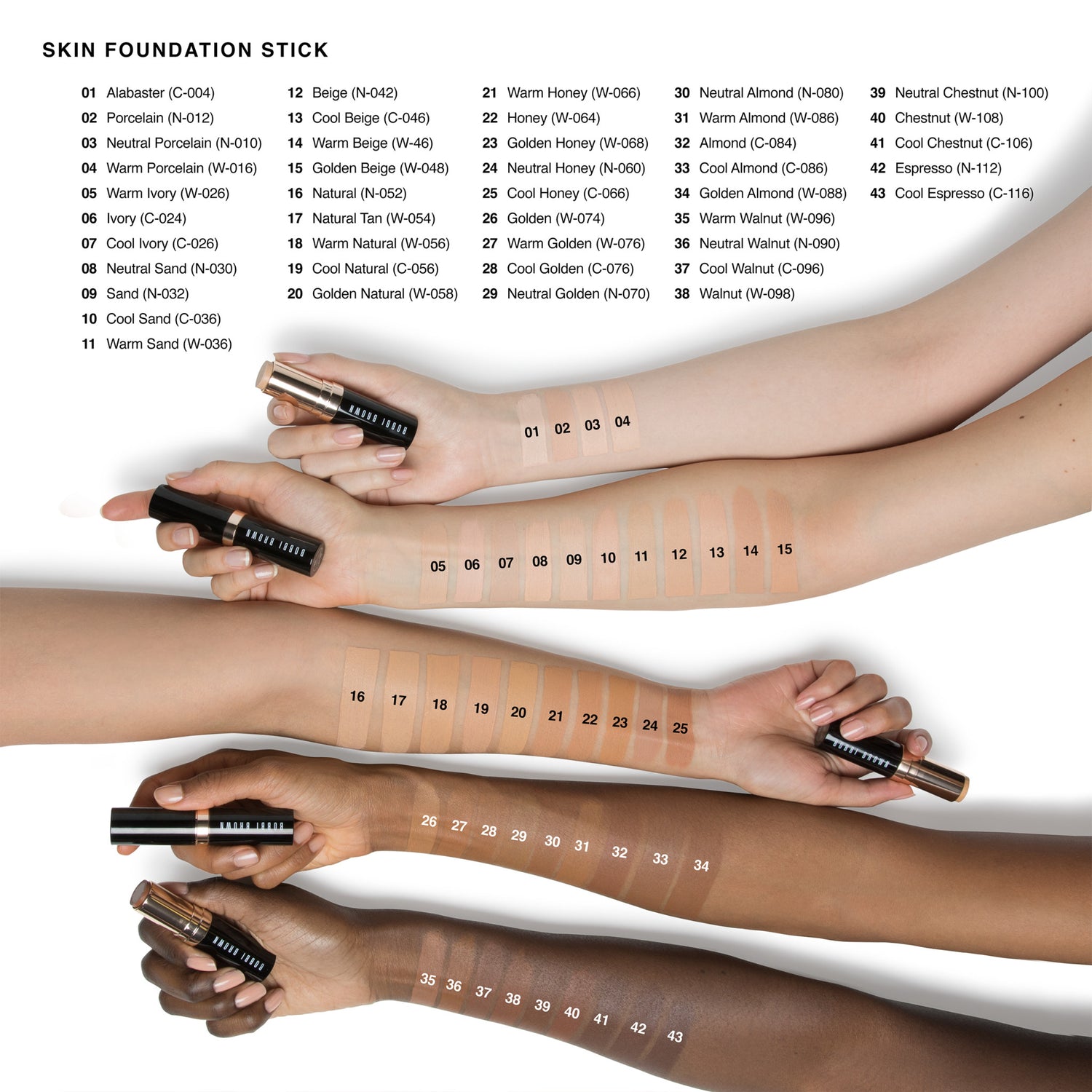 Bobbi Brown Skin Foundation Stick group swatch image . This product is in the color nude, for medium cool pink complexions