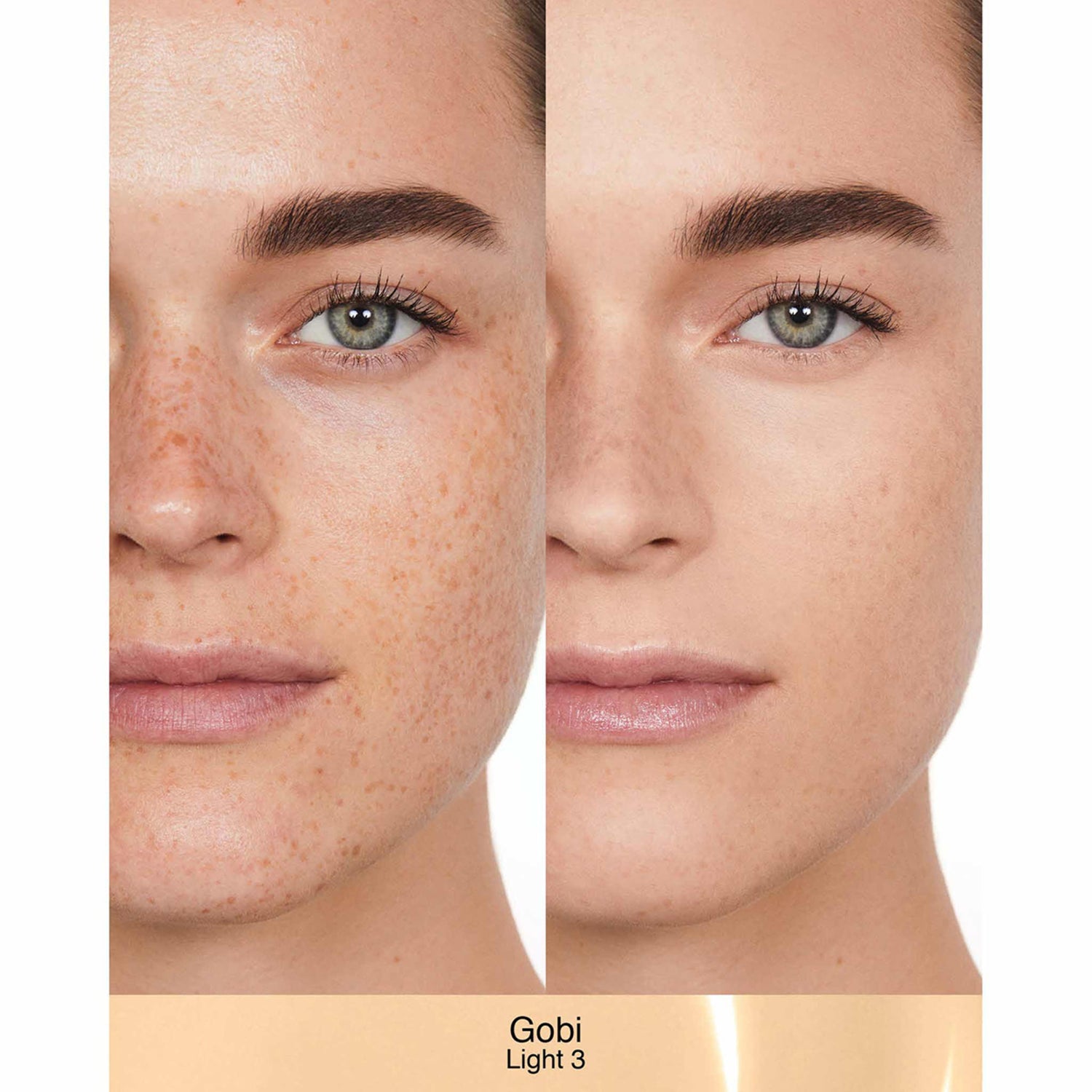 Nars Sheer Glow Foundation Color/Shade variant: Gobi L3 before and after image . This product is for light neutral complexions