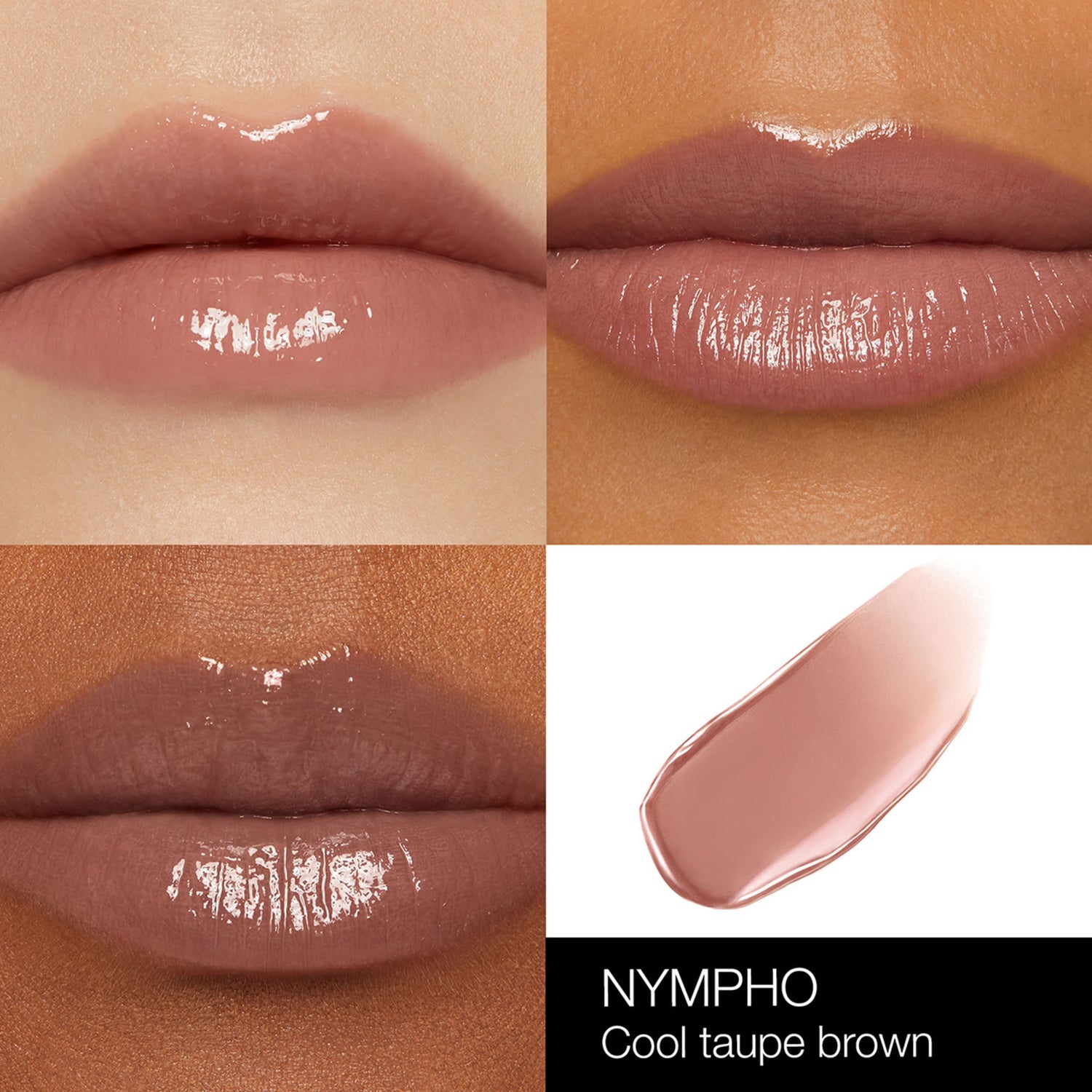 Nars Afterglow Lip Shine Color/Shade variant: Nympho model image . This product is in the color brown