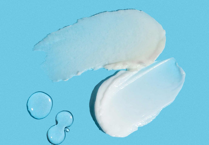 products swatched on blue background