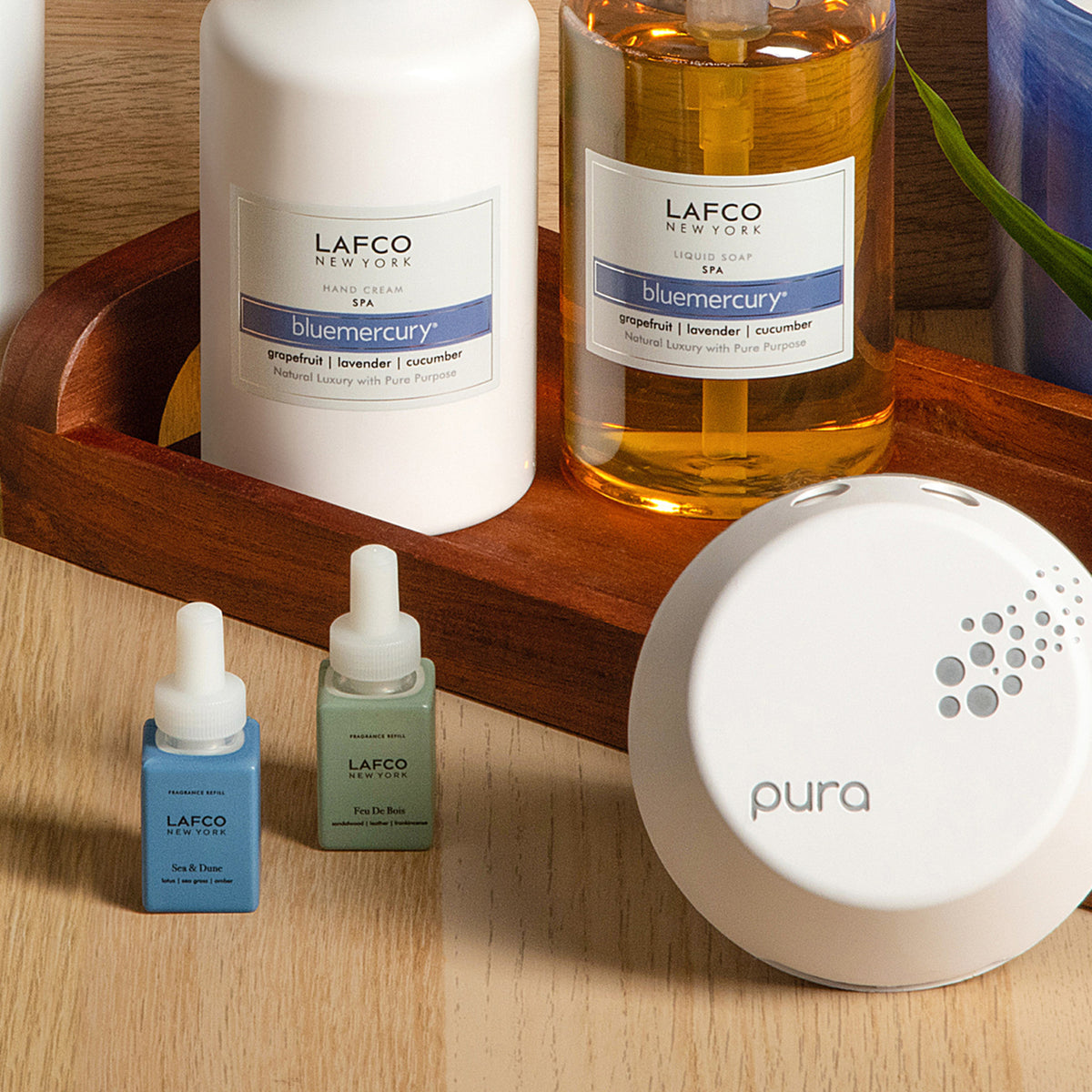 Lafco Pura Smart Home Fragrance Diffuser With Sea and Dune and Feu de Bois Fragrance Set .