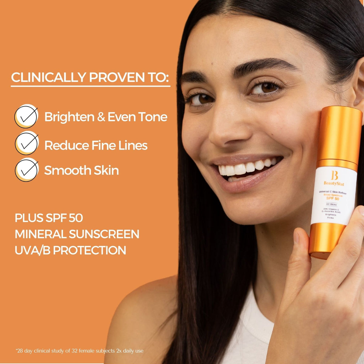 BeautyStat Universal C Skin Refiner Vitamin C Serum + SPF 50 Mineral Sunscreen .