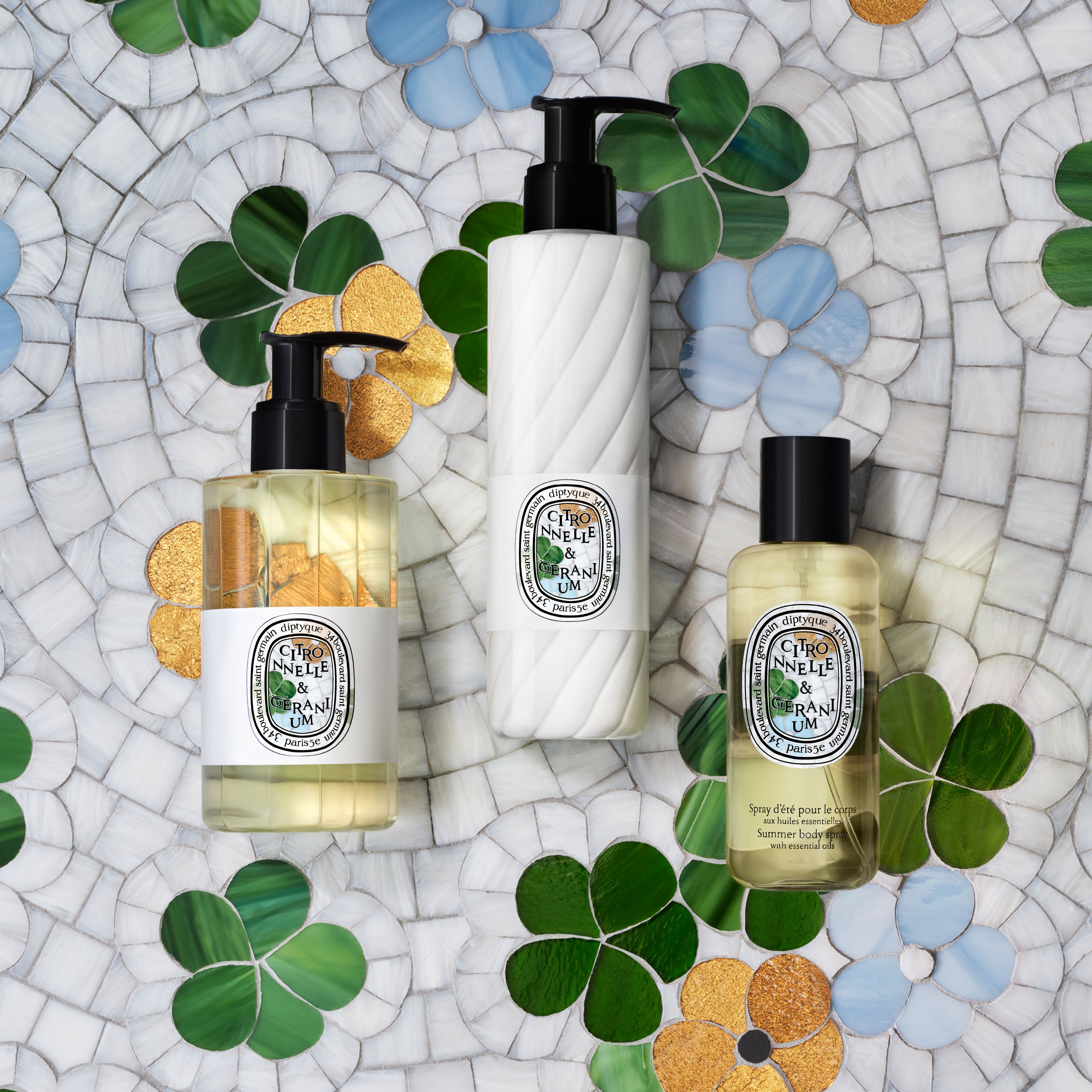 Diptyque Lemongrass & Geranium Summer Body Spray with essential