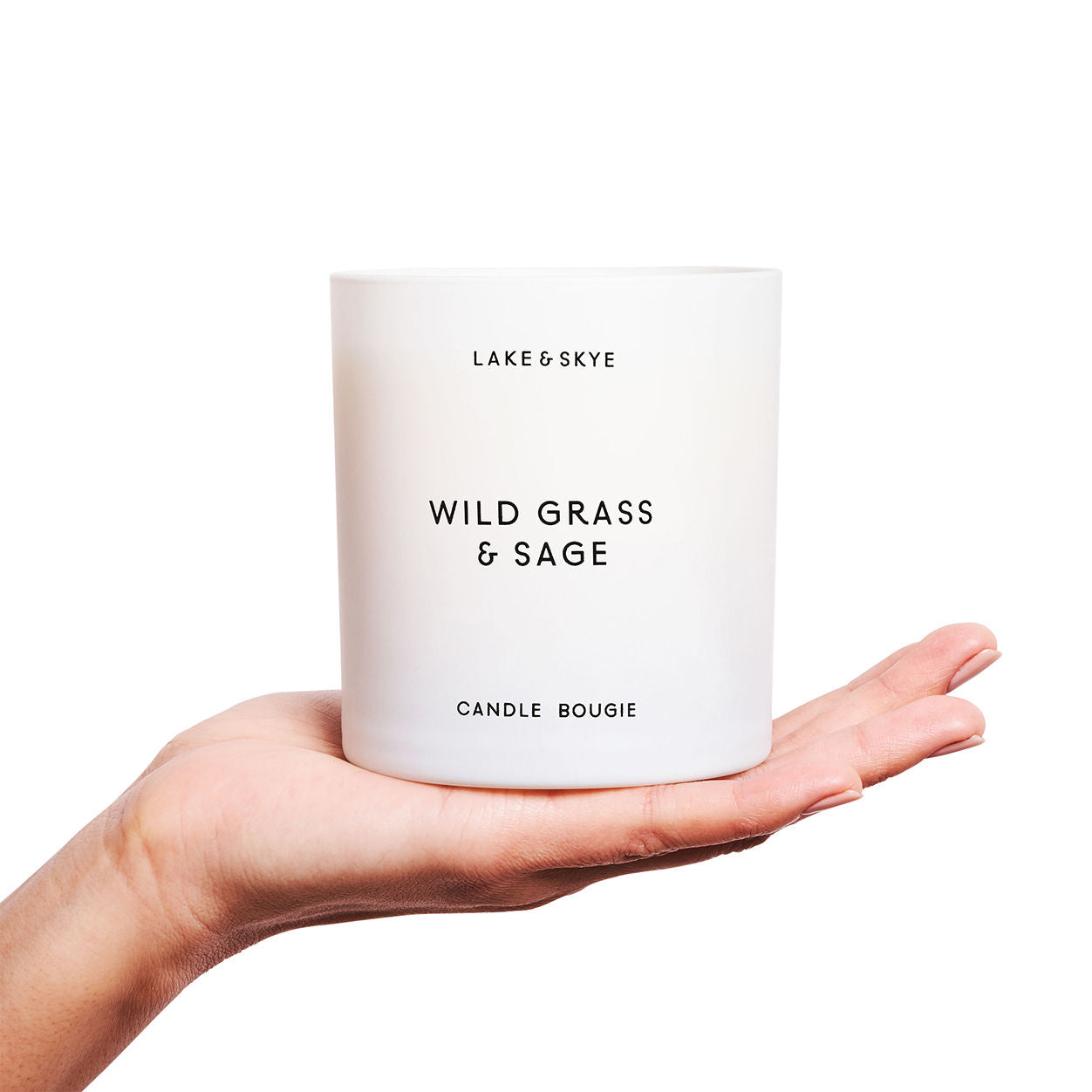 Model image of Lake & Skye Wild Grass and Sage Candle