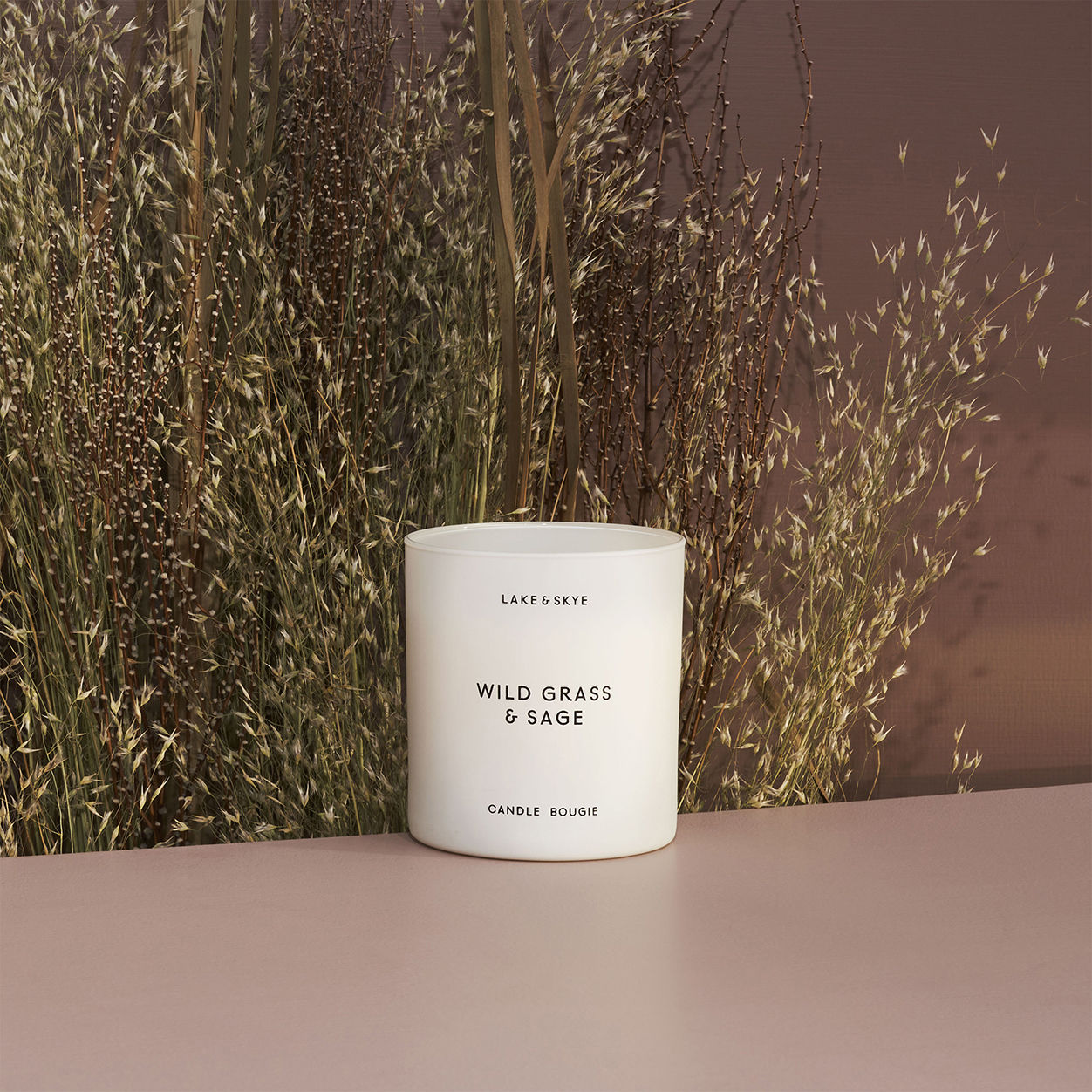 Lifestyle image of Lake & Skye Wild Grass and Sage Candle