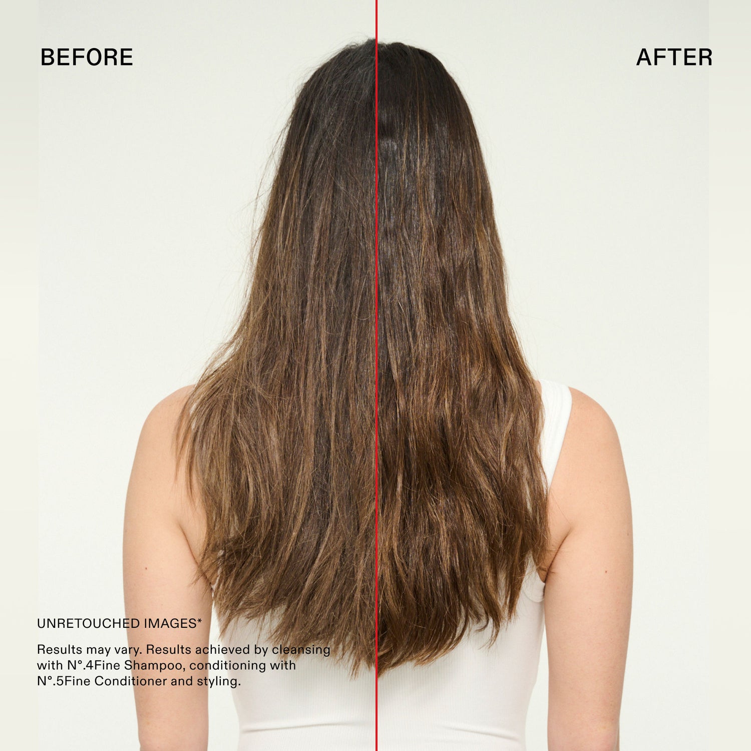 Before and after results of using Olaplex No. 4Fine Bond Maintenance Volumizing Shampoo