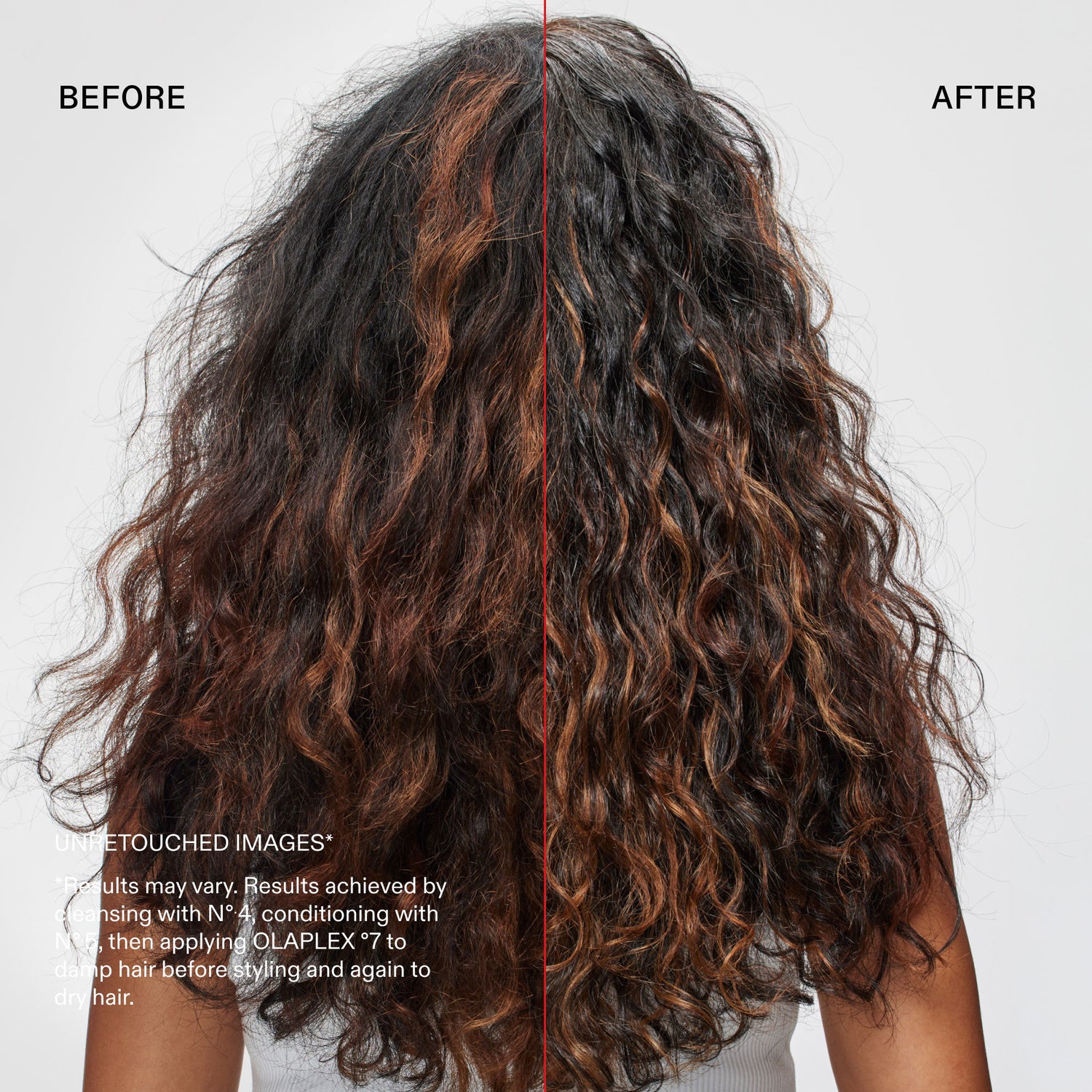 Before and after results of using Olaplex Nº.7 Bonding Oil