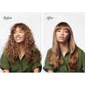 Before and after results of using Oribe Straight Away Smoothing Blowout Cream for Curly Hair