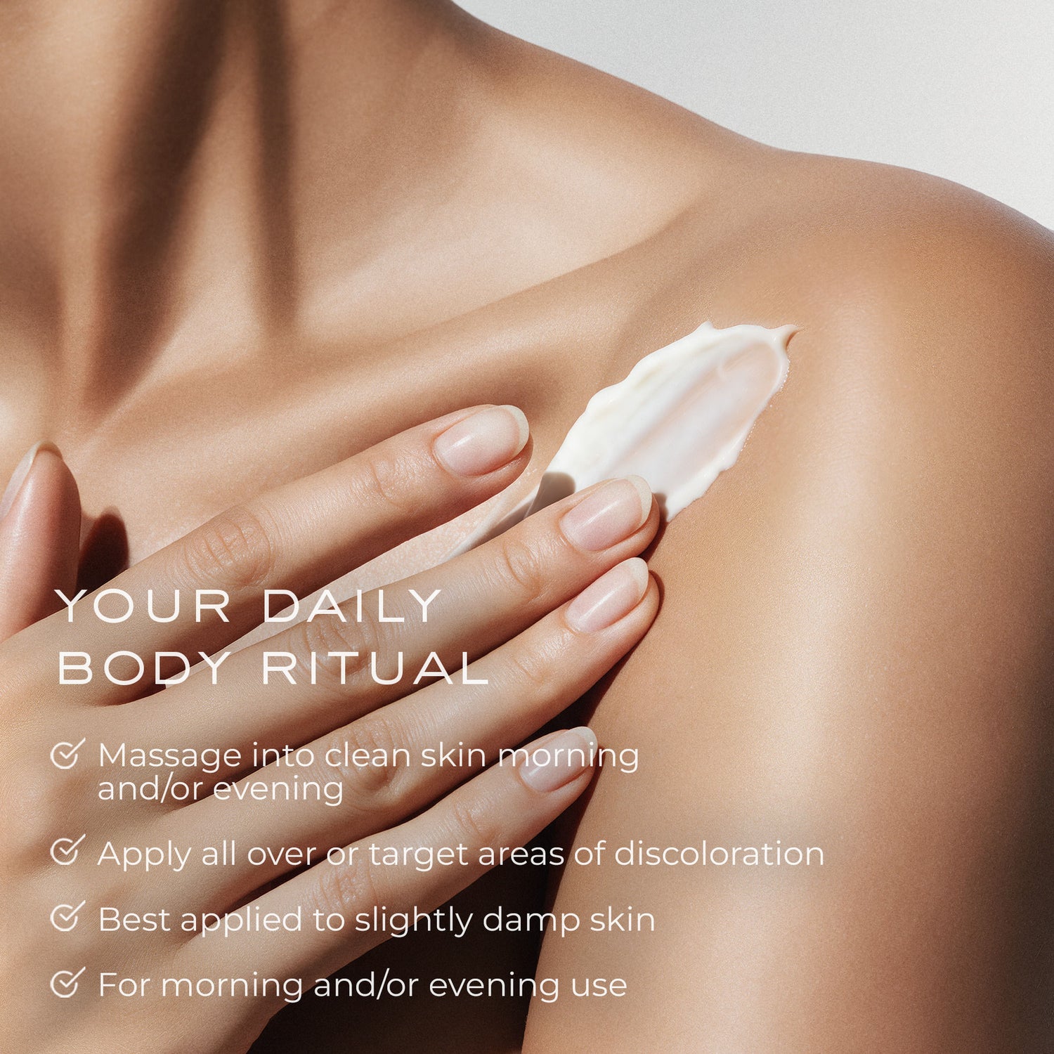 An arm swatch of Element Eight O₂ Tranexamic Acid Depigment Nourish Body Cream