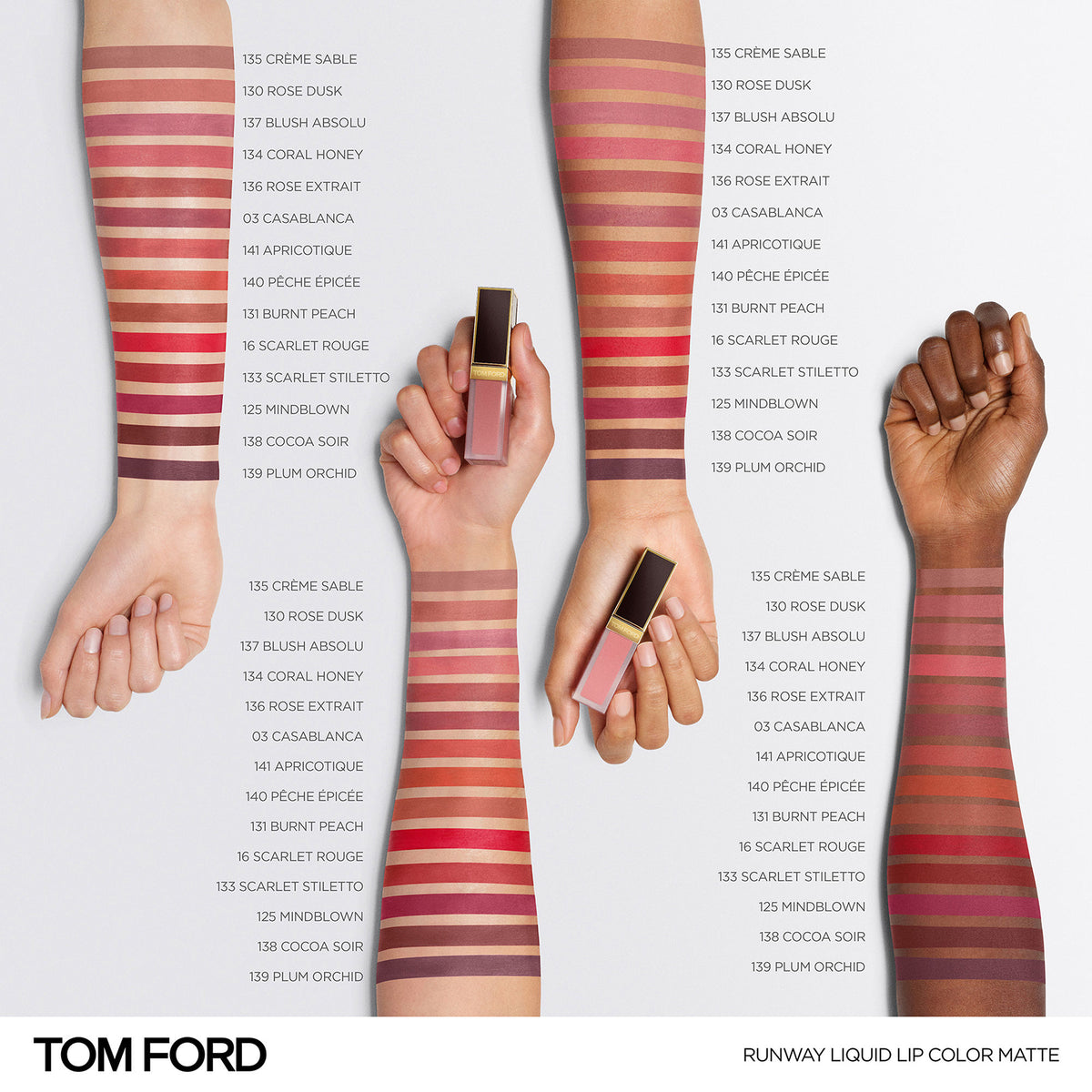 An arm swatch of Tom Ford Runway Liquid Lip Color Matte