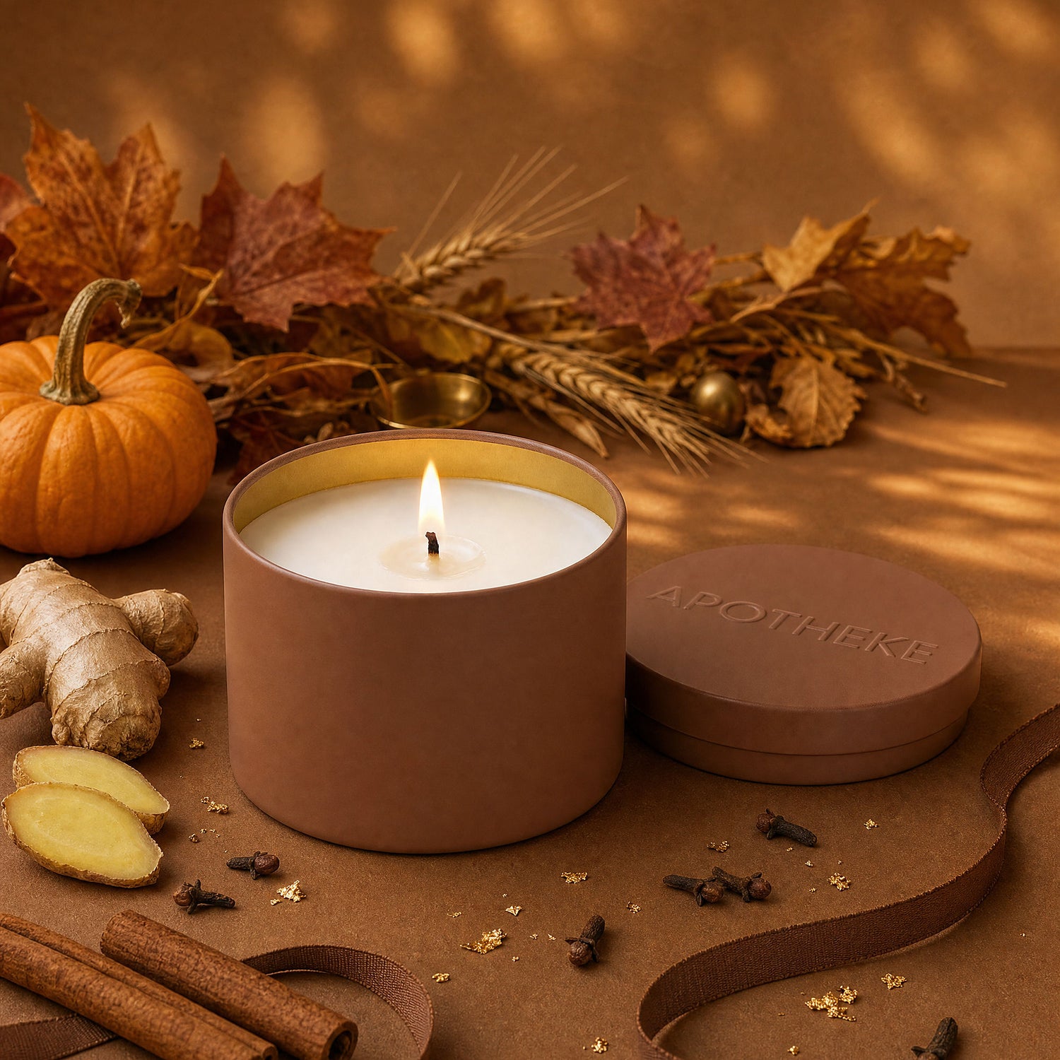 Lifestyle image of Apotheke Pumpkin Ginger Mini Scented Candle Tin (Limited Edition)