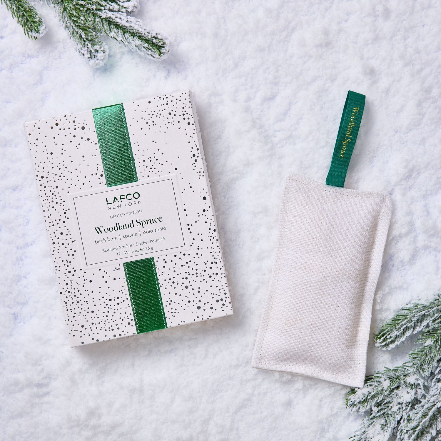Lifestyle image of Lafco Woodland Spruce Scented Linen Sachet (Limited Ediiton)