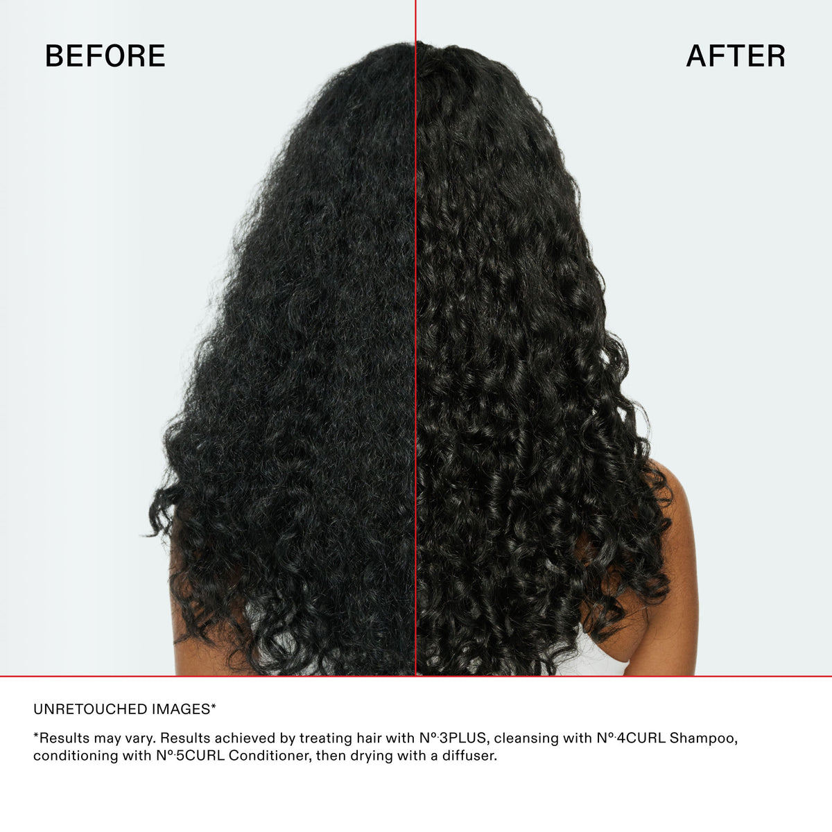 Before and after results of using Olaplex N°5Curl Bond Shaper Hydrating Curl Conditioner